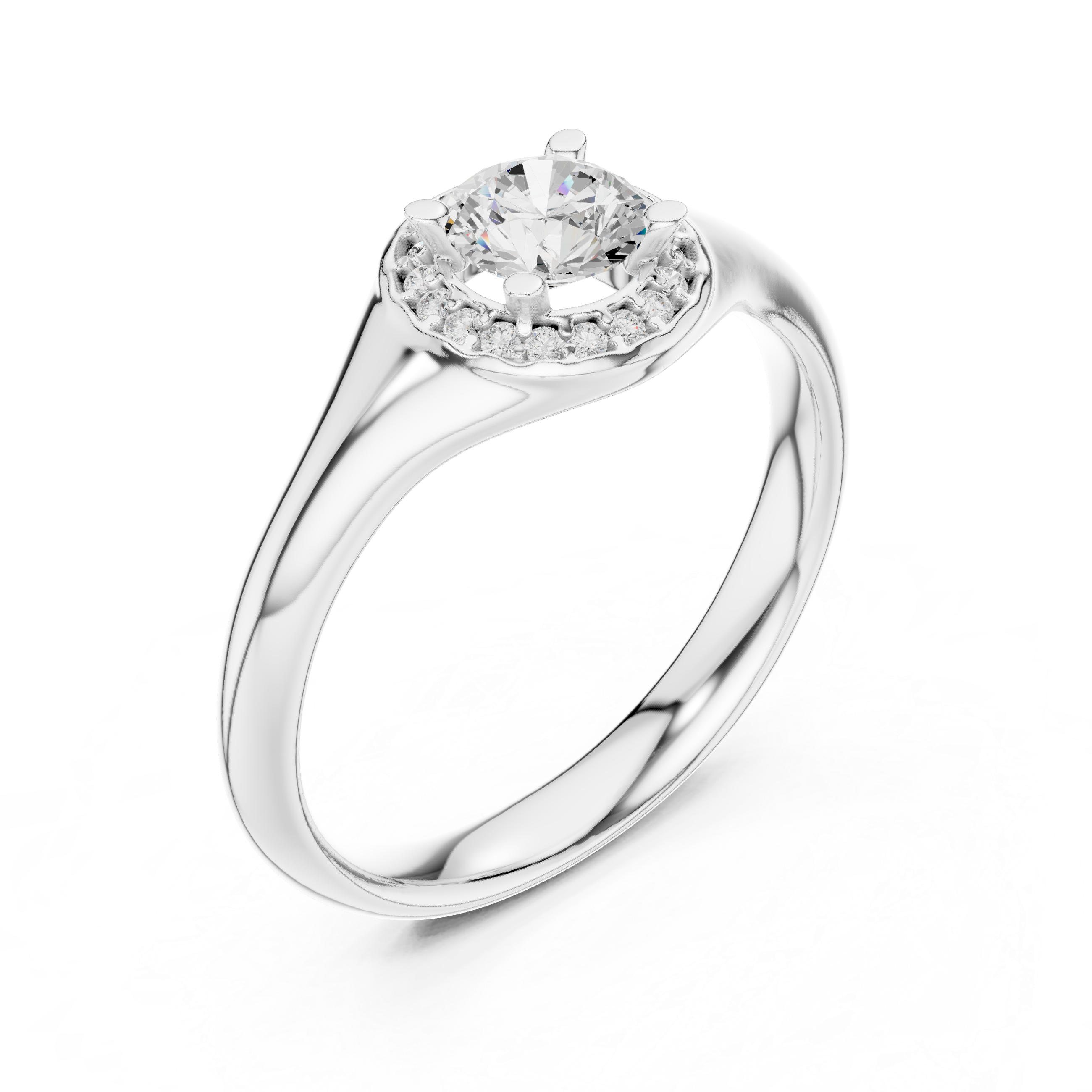 Solitaire Round Cut Diamond Halo Engagement Ring For Womens