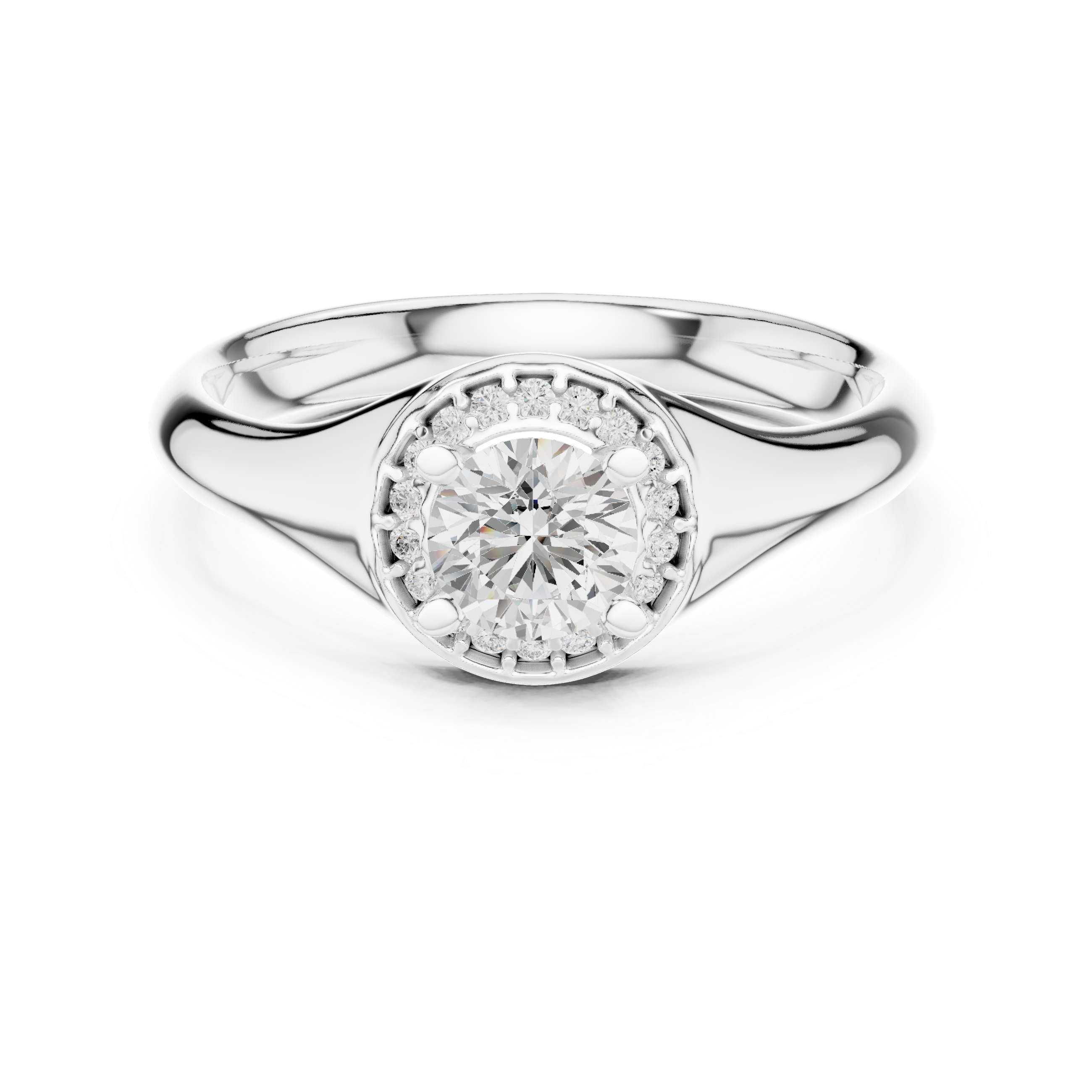 Solitaire Round Cut Diamond Halo Engagement Ring For Womens