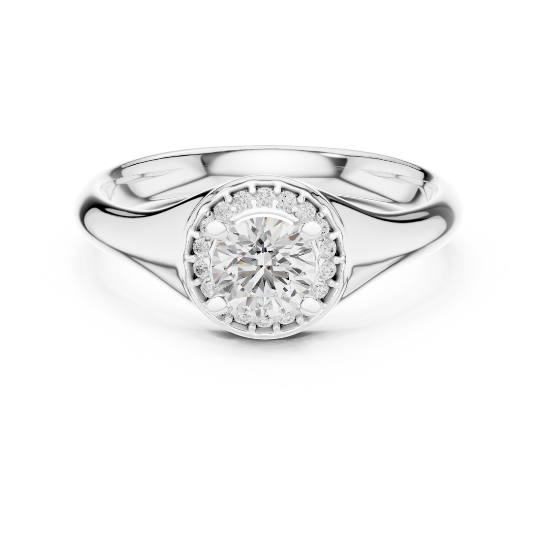 Solitaire Round Cut Diamond Halo Engagement Ring For Womens