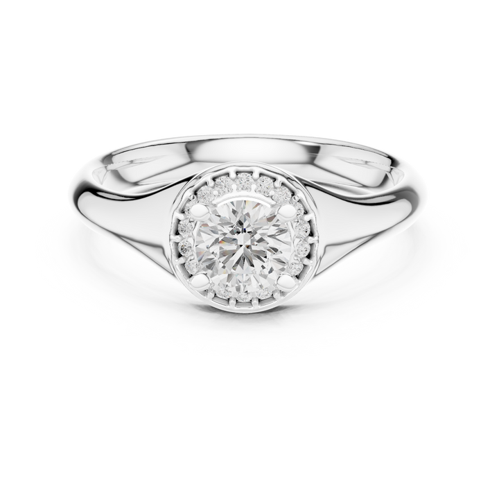 Solitaire Round Cut Diamond Halo Engagement Ring For Womens