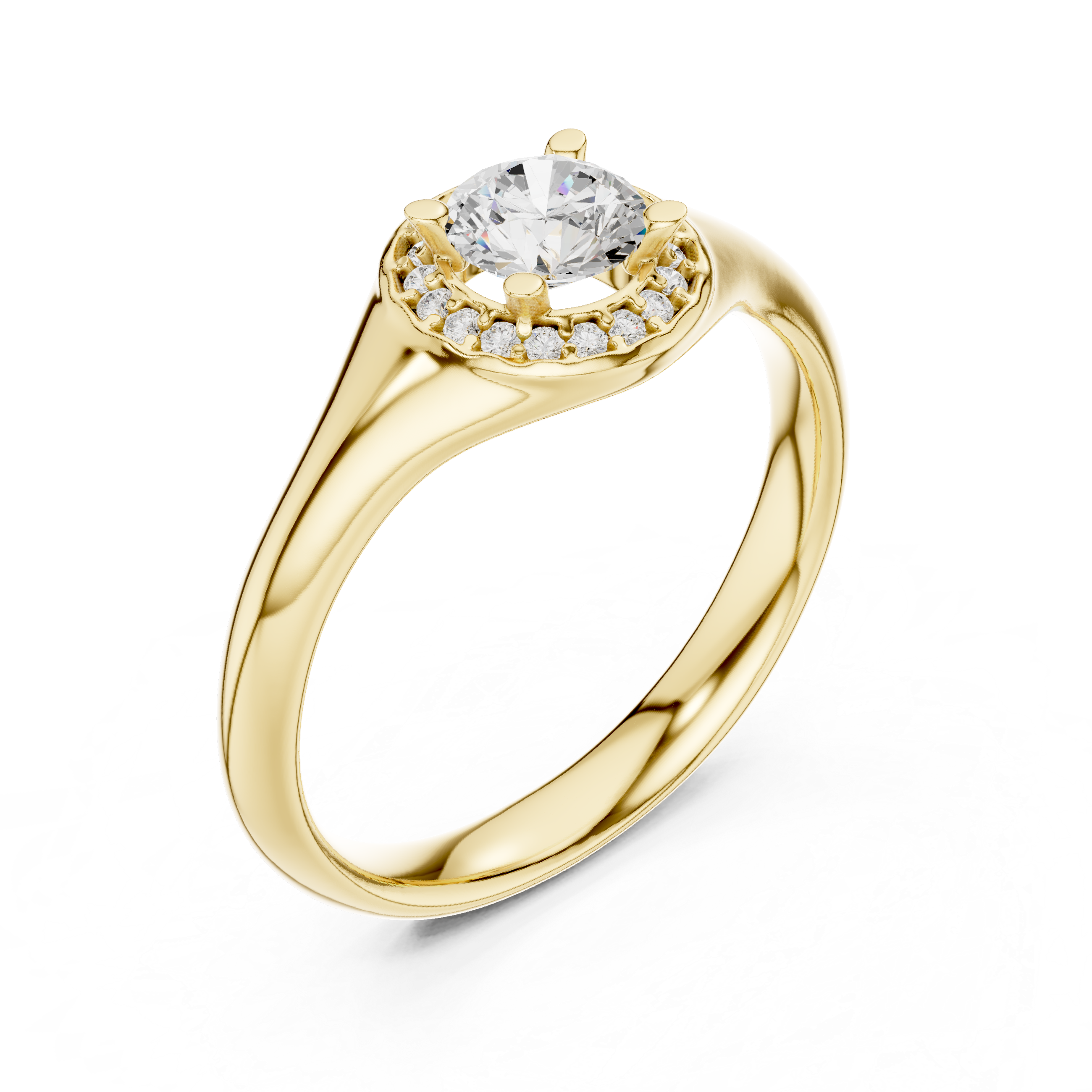Solitaire Round Cut Diamond Halo Engagement Ring For Womens