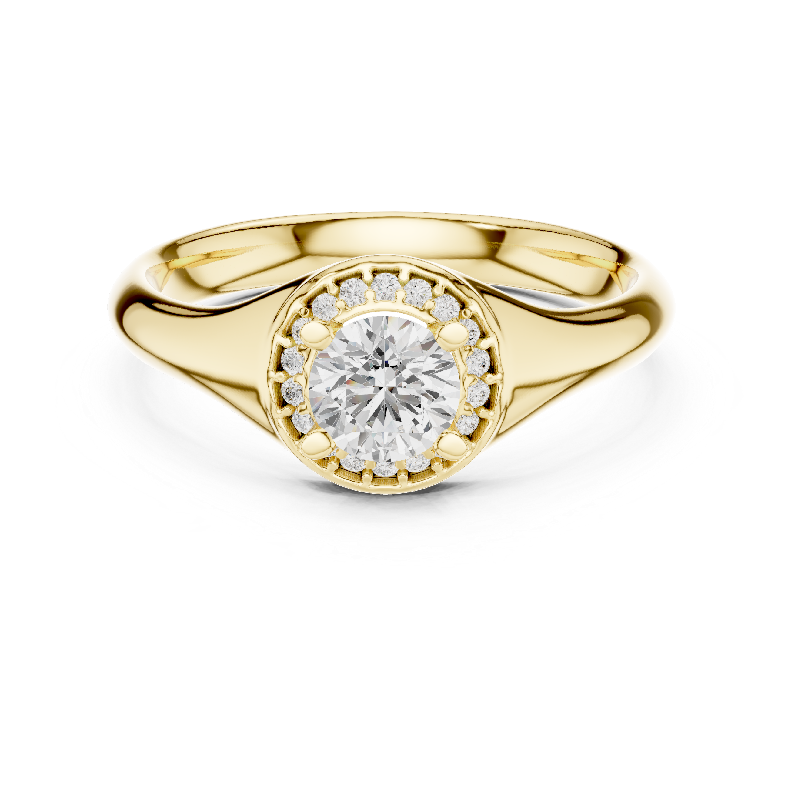 Solitaire Round Cut Diamond Halo Engagement Ring For Womens