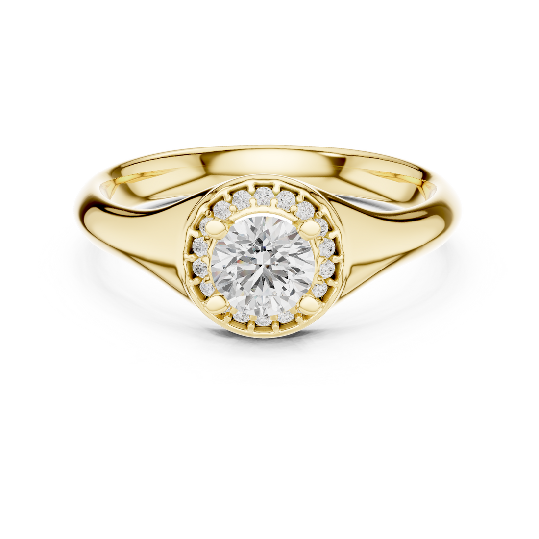 Solitaire Round Cut Diamond Halo Engagement Ring For Womens