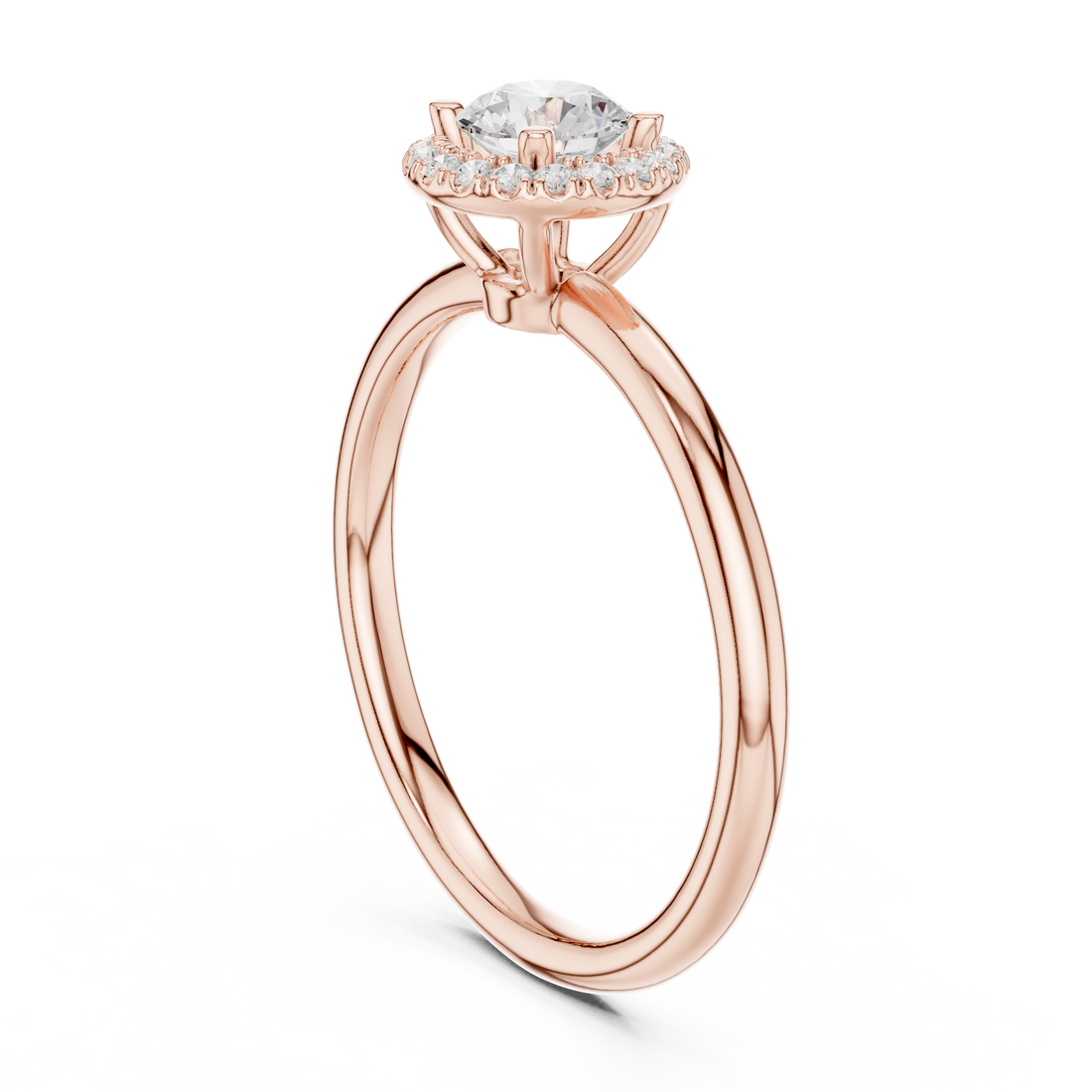 Luxury Round Brilliant Halo Engagement Ring with Simple Band