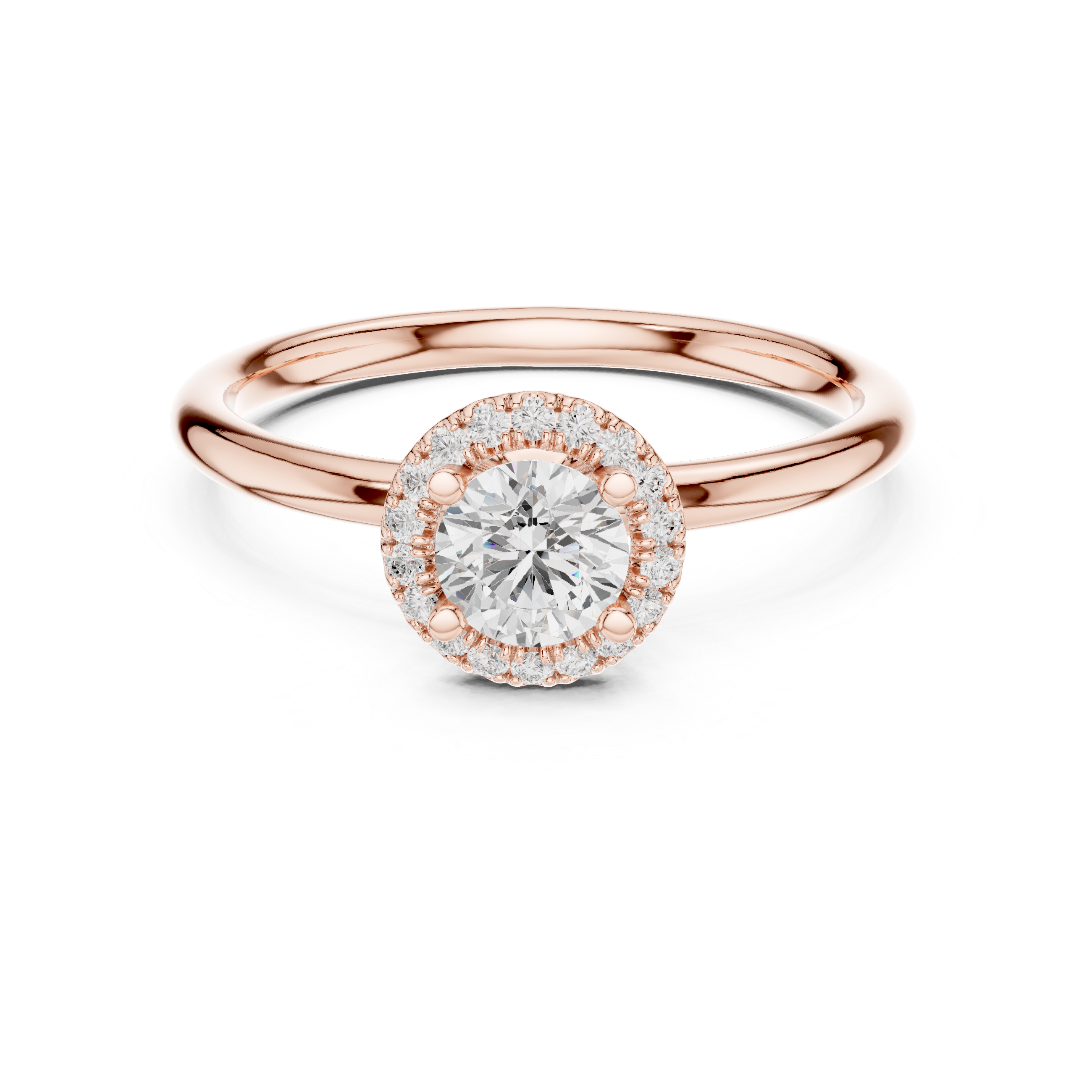 Luxury Round Brilliant Halo Engagement Ring with Simple Band