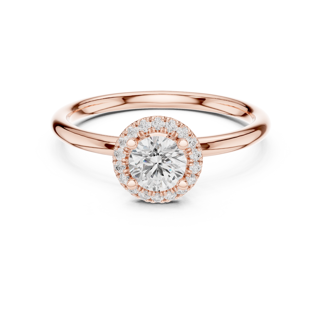 Luxury Round Brilliant Halo Engagement Ring with Simple Band