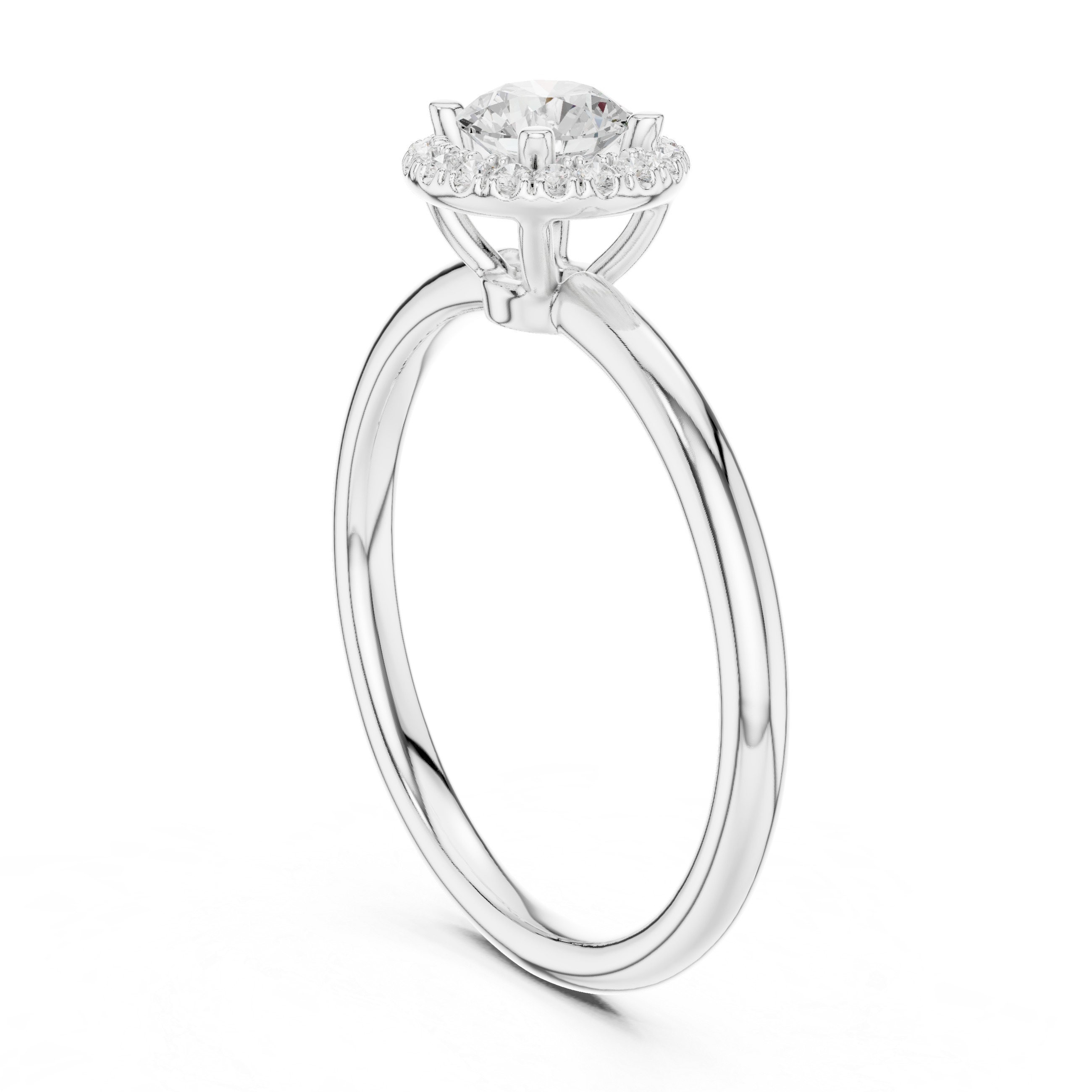 Luxury Round Brilliant Halo Engagement Ring with Simple Band