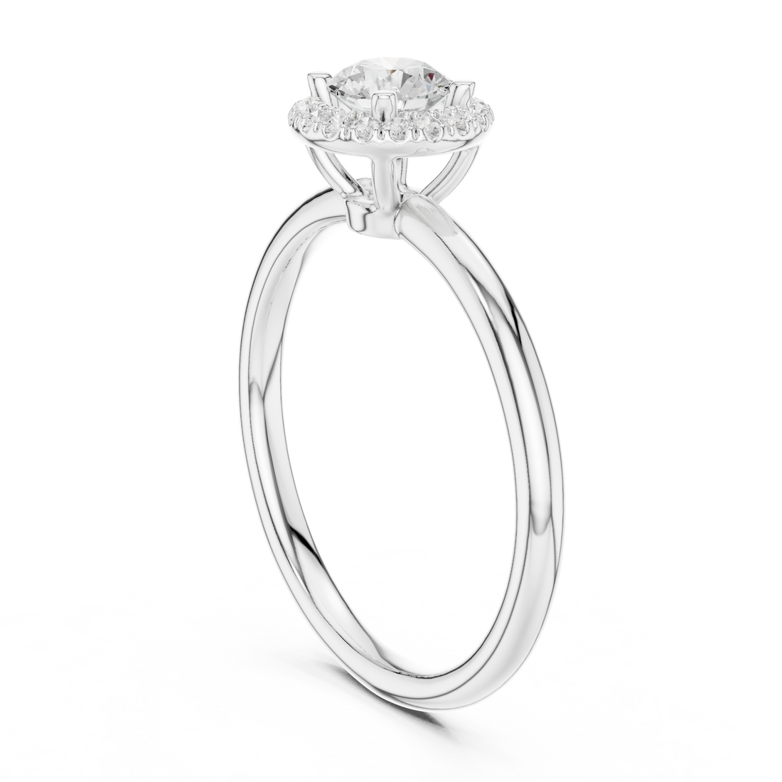 Luxury Round Brilliant Halo Engagement Ring with Simple Band