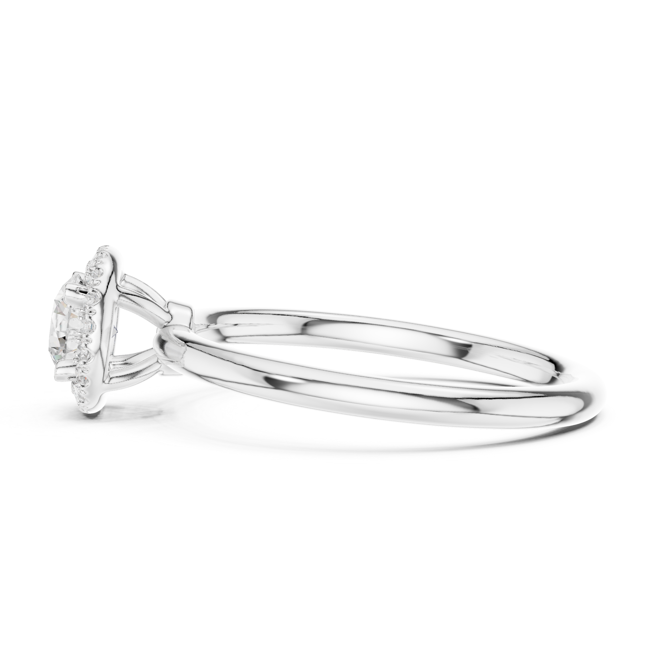 Luxury Round Brilliant Halo Engagement Ring with Simple Band