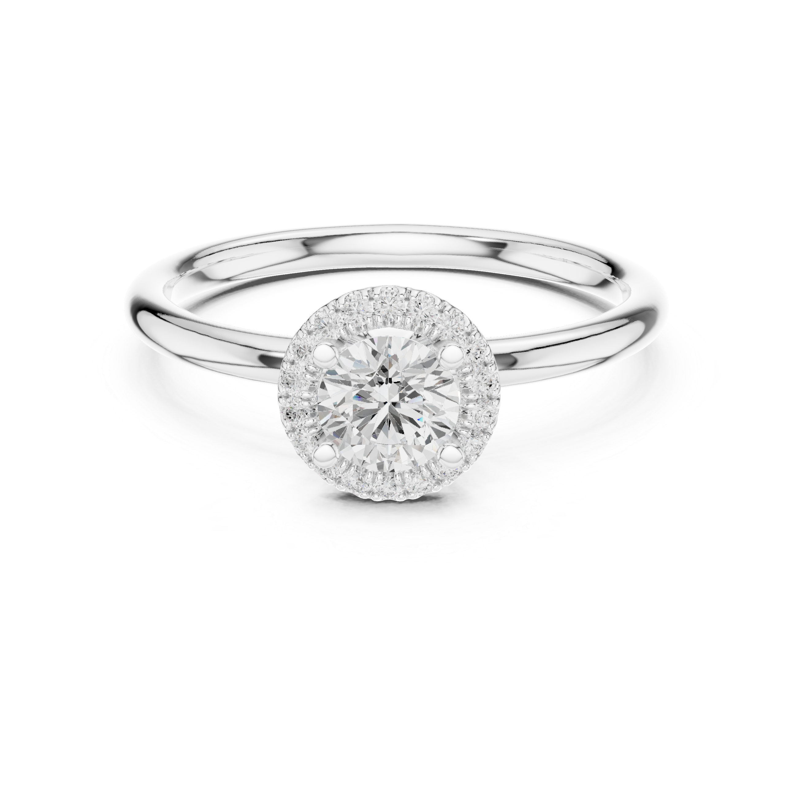 Luxury Round Brilliant Halo Engagement Ring with Simple Band