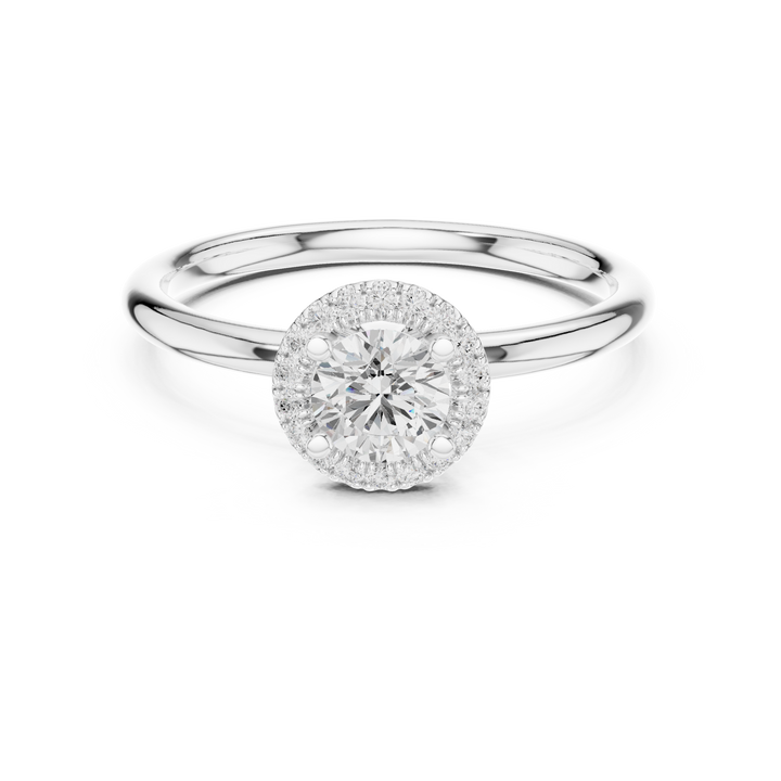 Luxury Round Brilliant Halo Engagement Ring with Simple Band