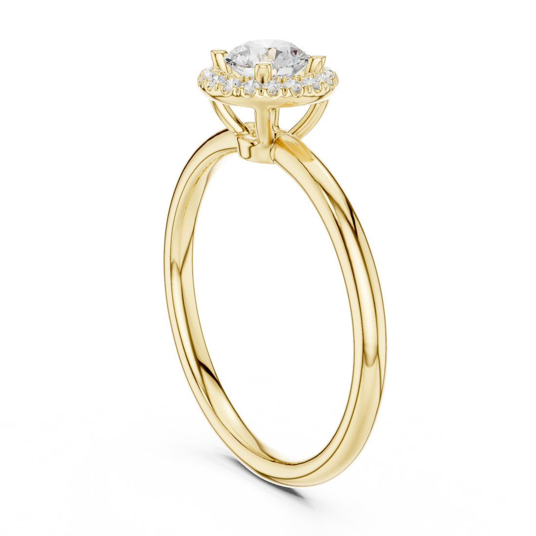 Luxury Round Brilliant Halo Engagement Ring with Simple Band