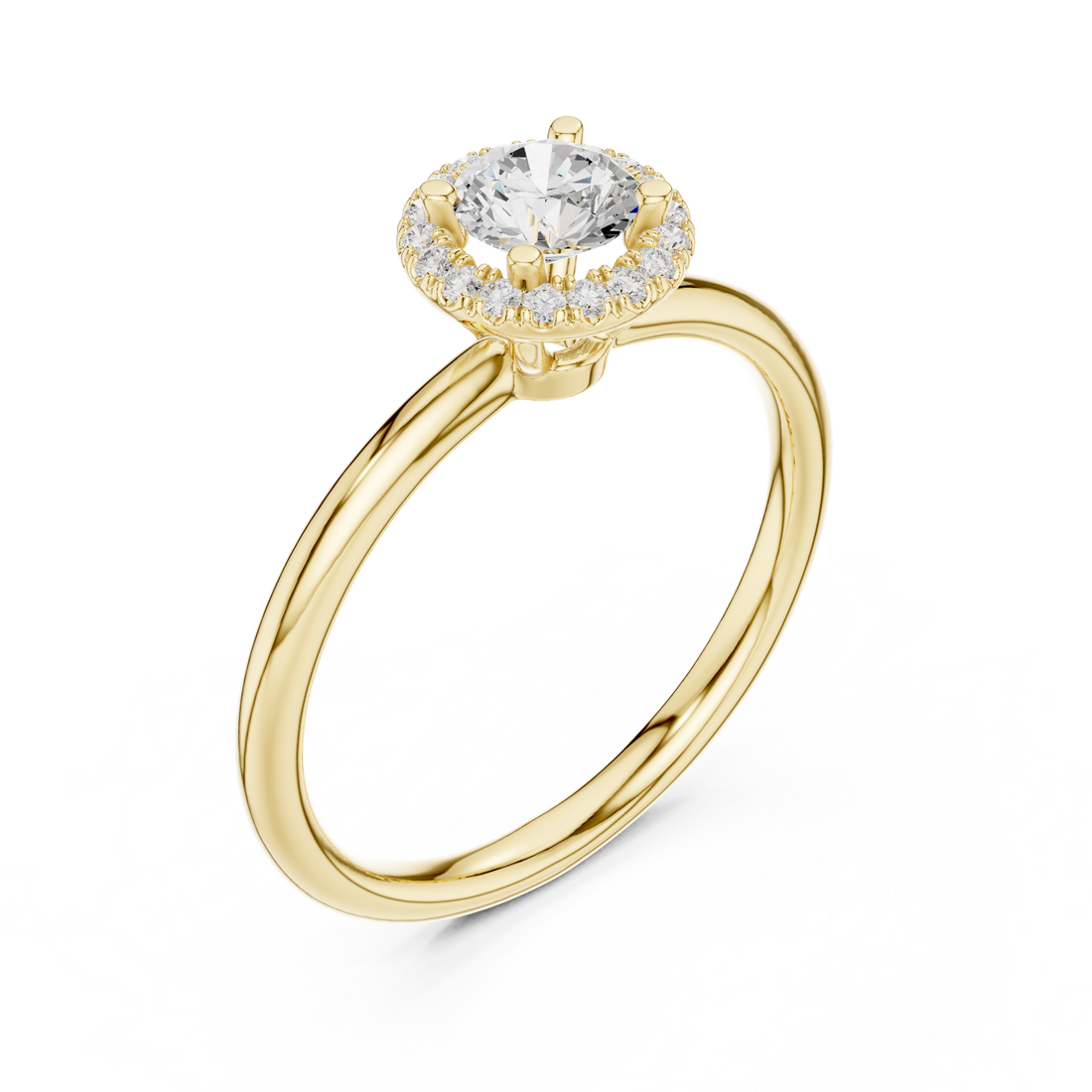 Luxury Round Brilliant Halo Engagement Ring with Simple Band