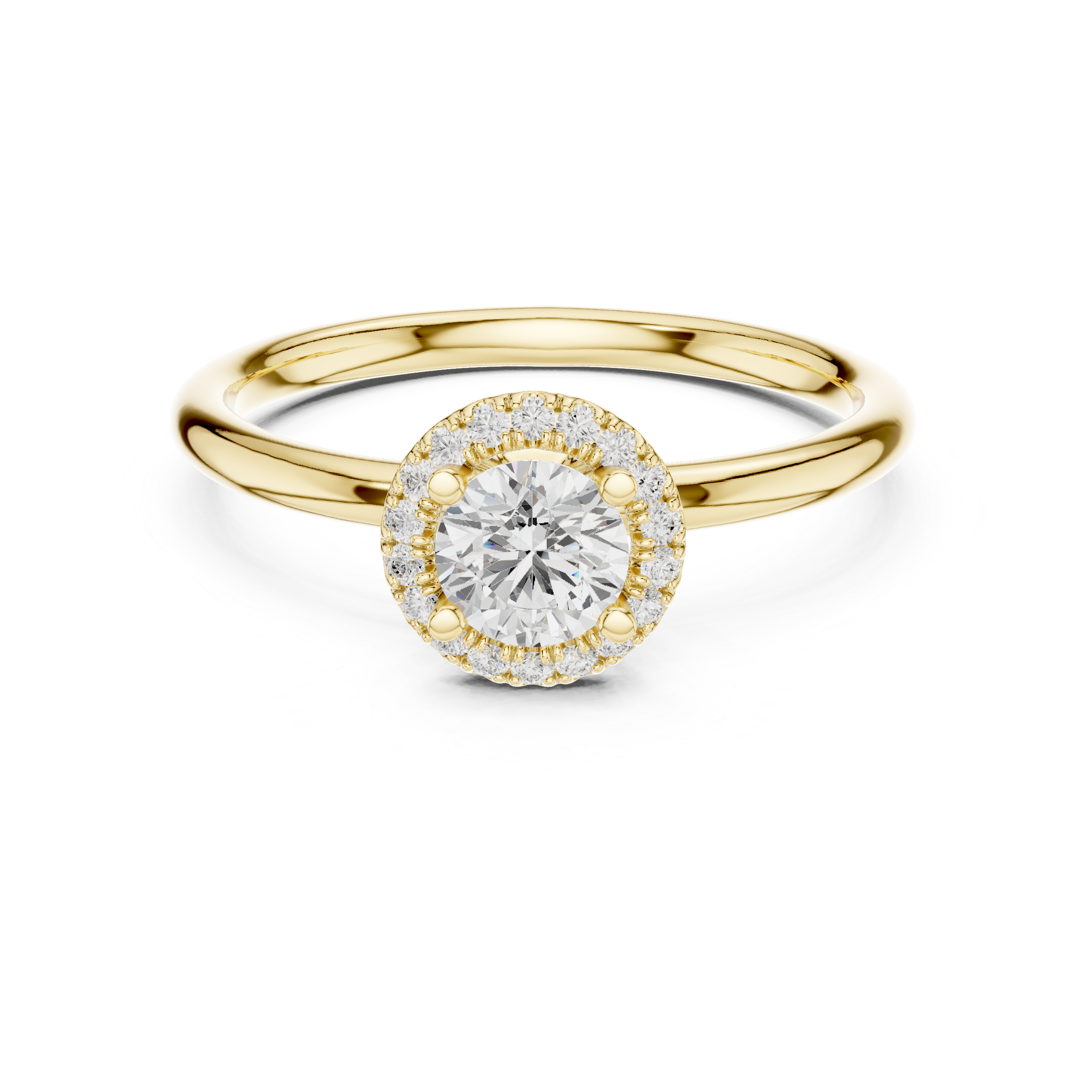 Luxury Round Brilliant Halo Engagement Ring with Simple Band