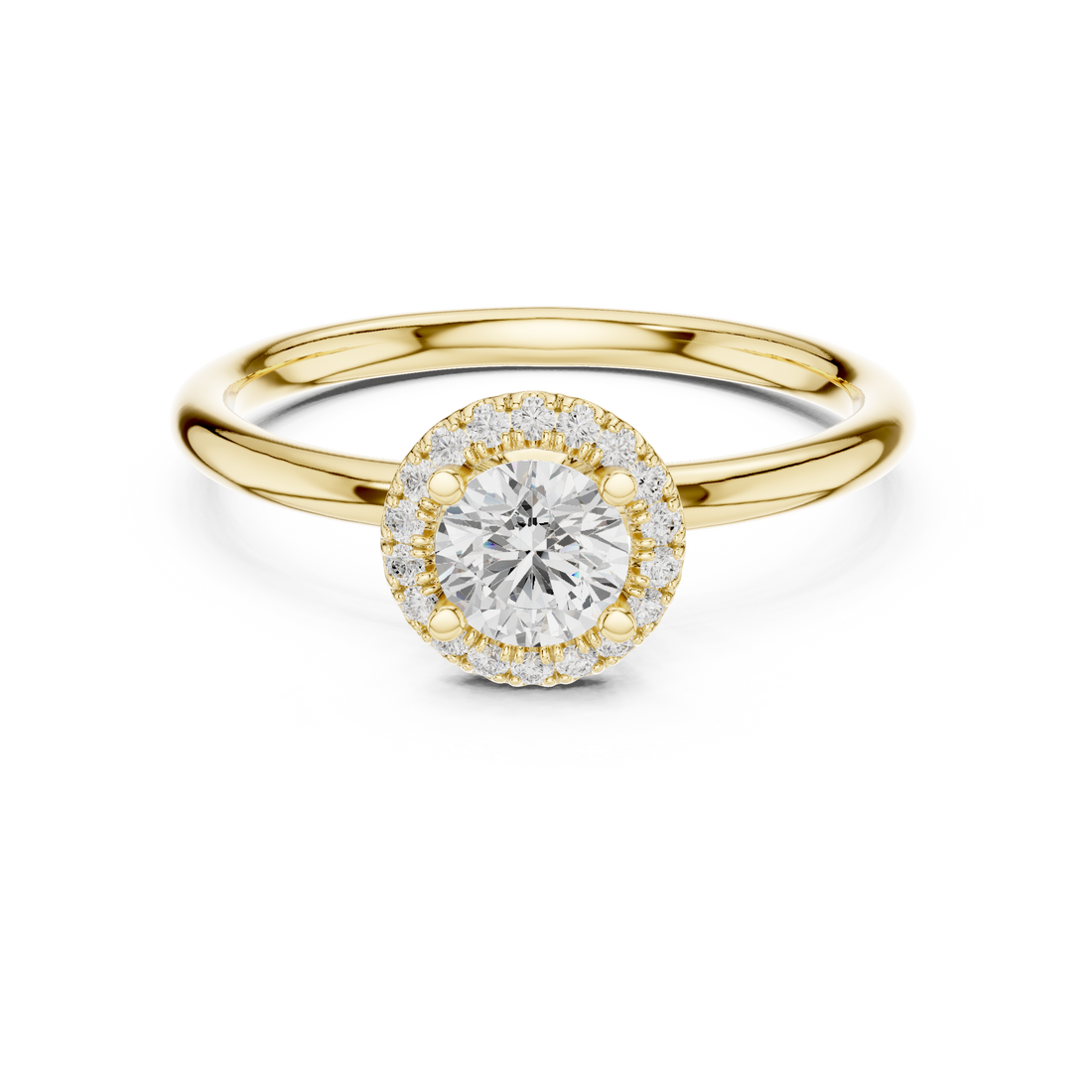 Luxury Round Brilliant Halo Engagement Ring with Simple Band