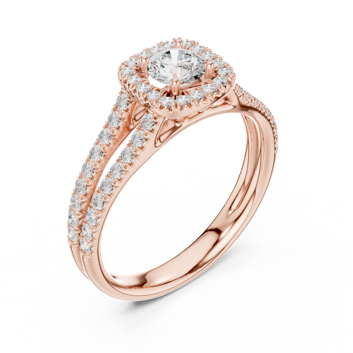 Elegant Halo Engagement Ring with Round Center & Pavé Split Shank