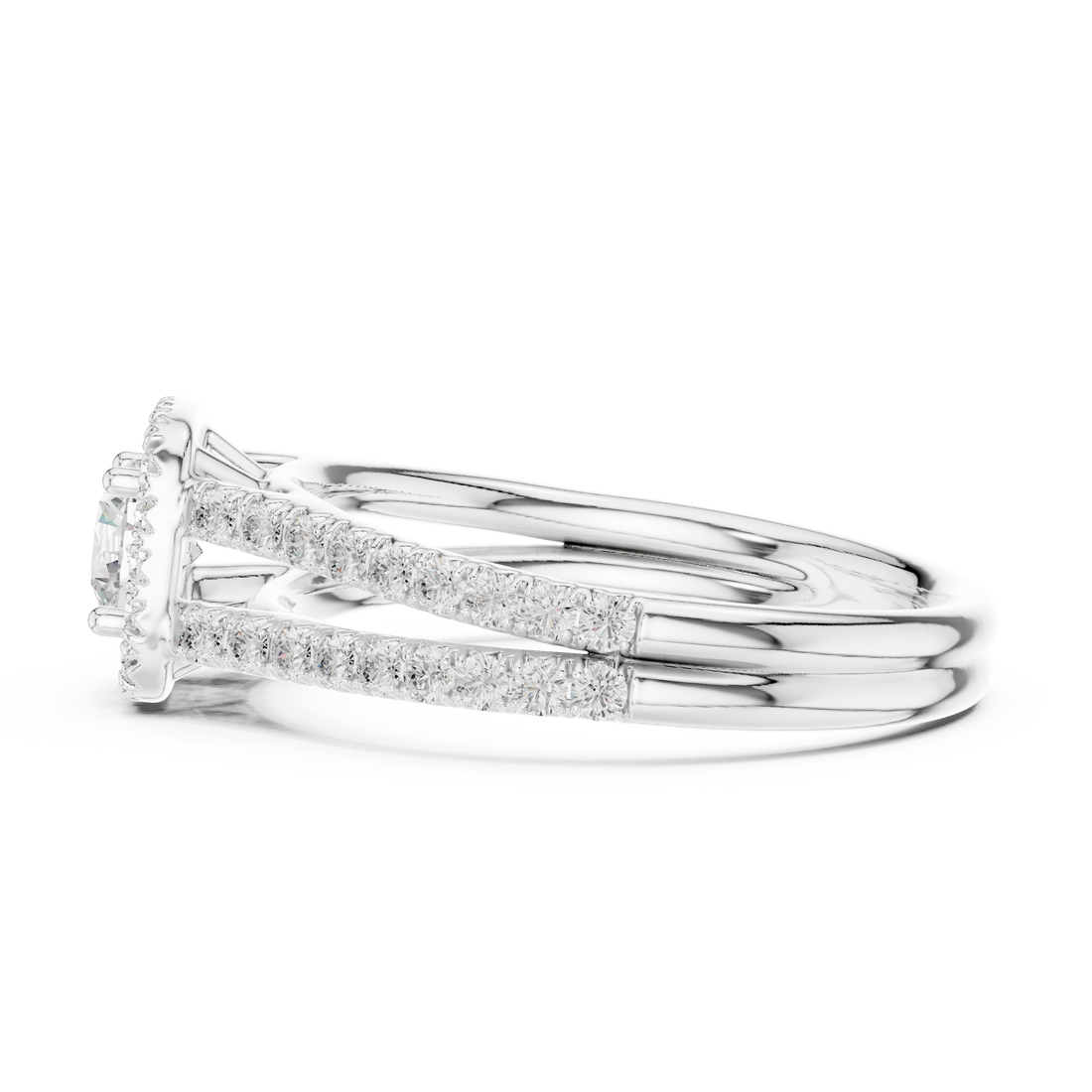 Elegant Halo Engagement Ring with Round Center & Pavé Split Shank