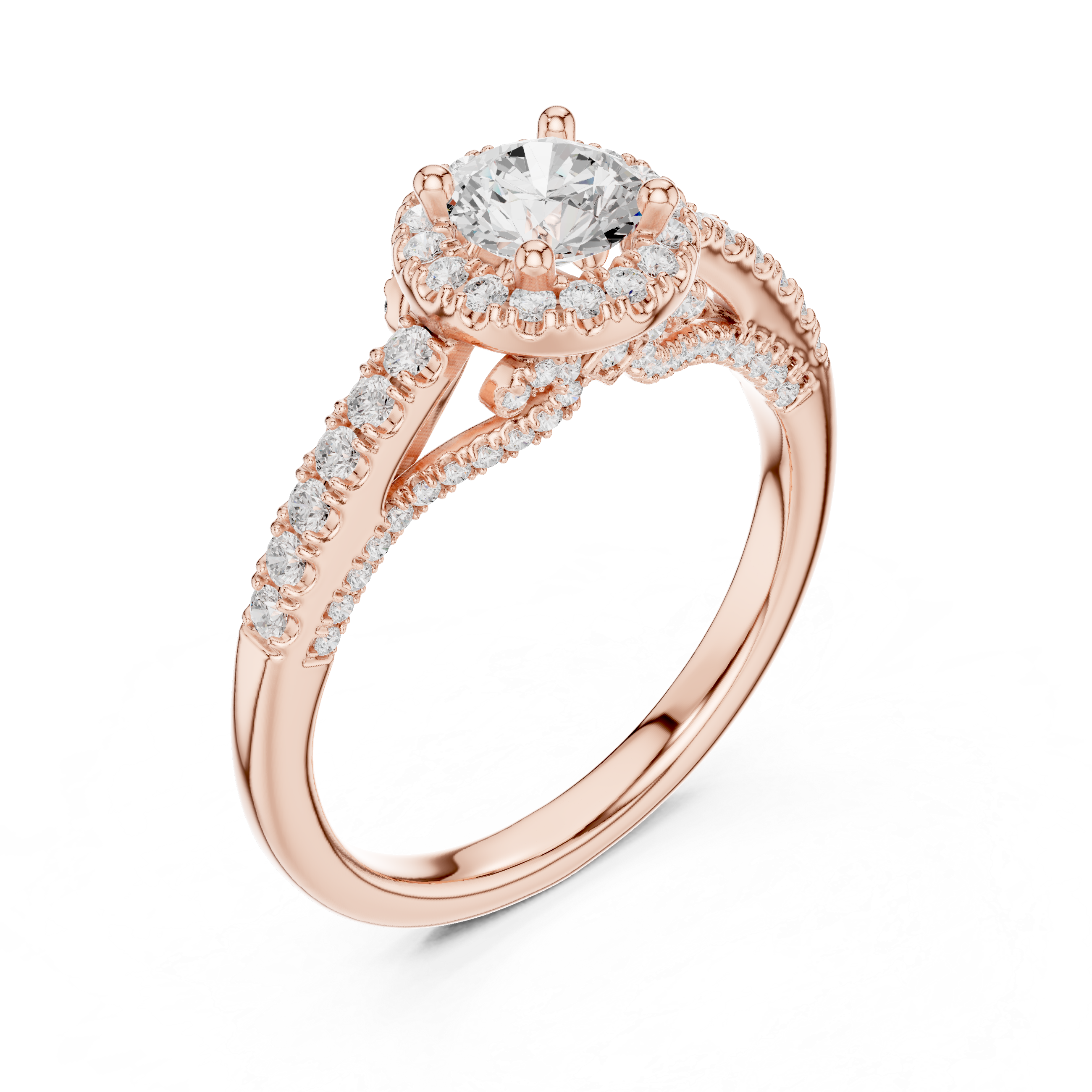 Luxury Round Cut Halo Ring with Pavé Diamonds in White Gold Setting