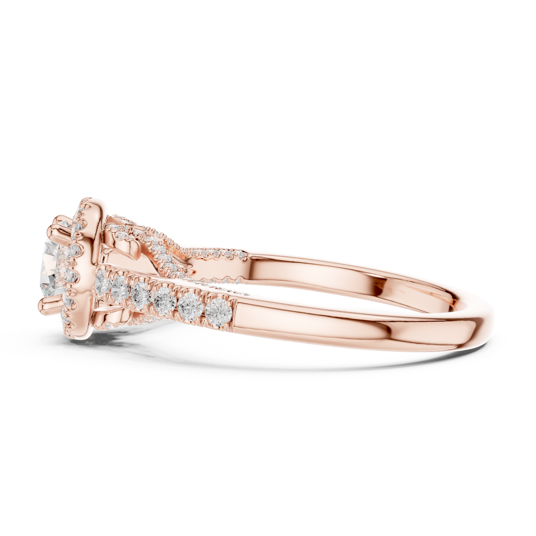 Luxury Round Cut Halo Ring with Pavé Diamonds in White Gold Setting