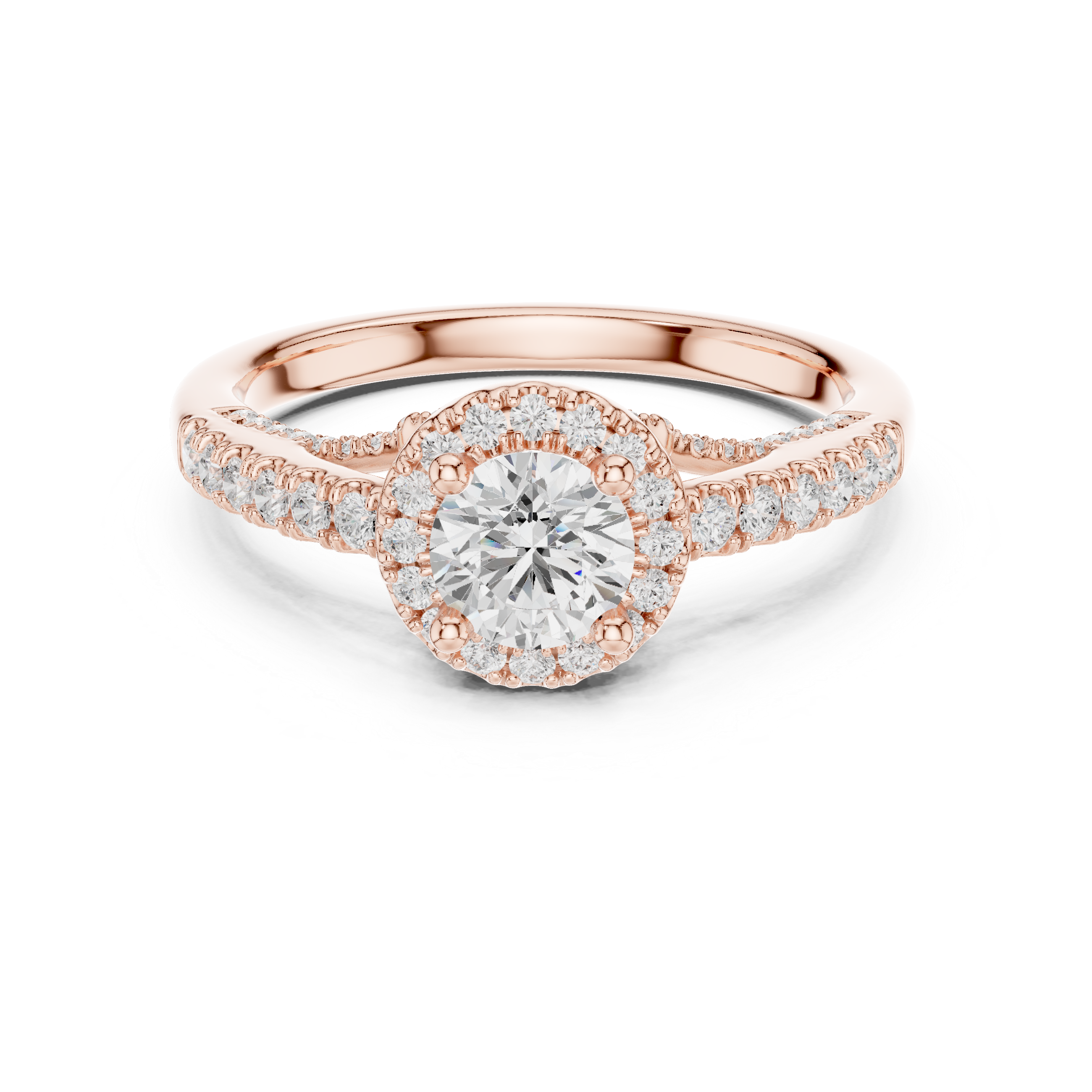 Luxury Round Cut Halo Ring with Pavé Diamonds in White Gold Setting