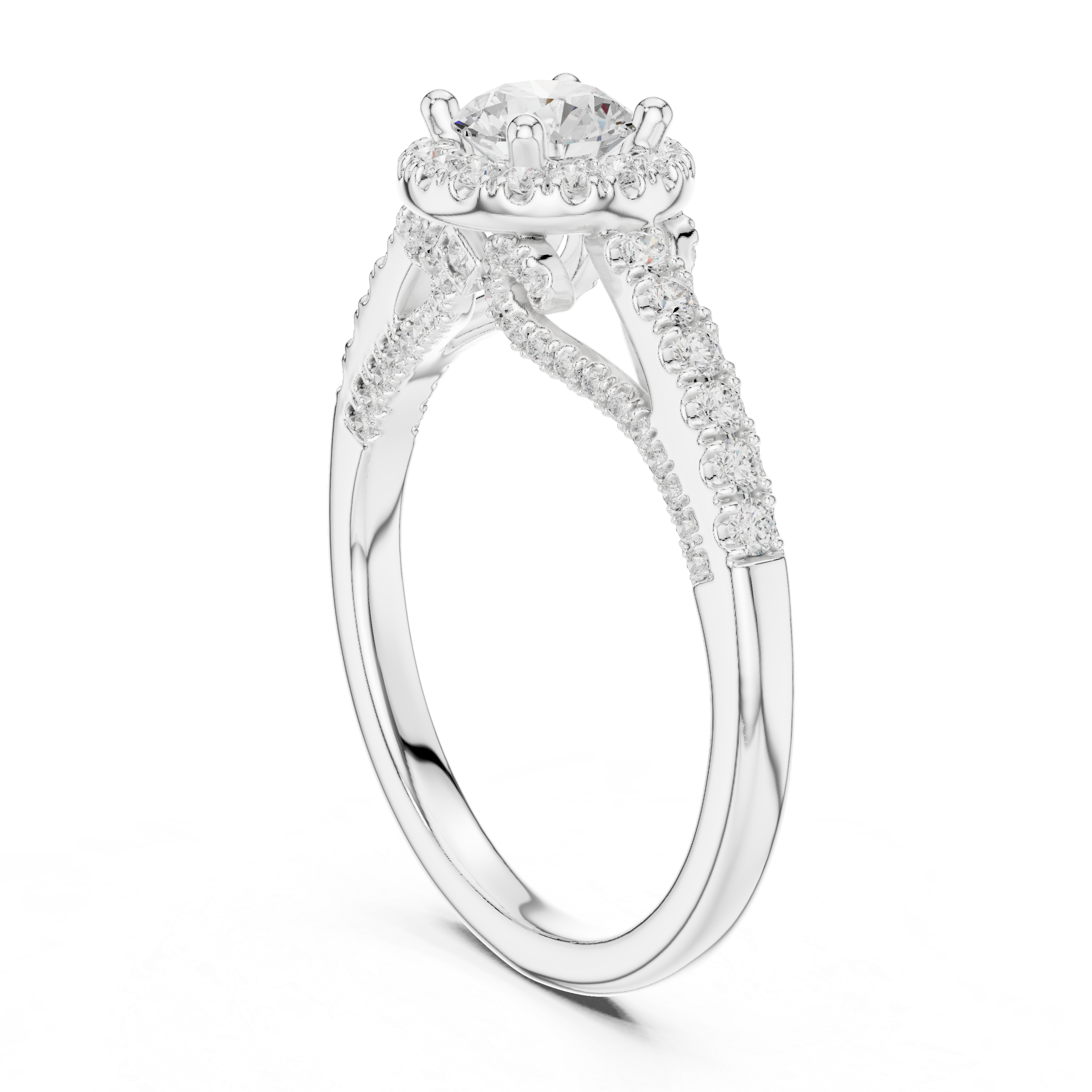 Luxury Round Cut Halo Ring with Pavé Diamonds in White Gold Setting