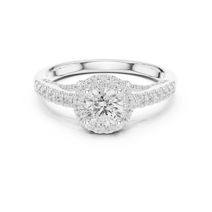 Luxury Round Cut Halo Ring with Pavé Diamonds in White Gold Setting