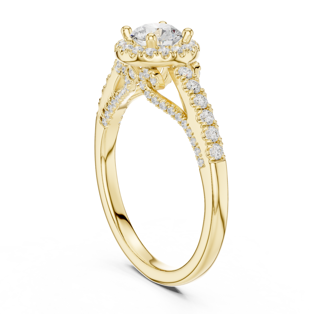 Luxury Round Cut Halo Ring with Pavé Diamonds in White Gold Setting