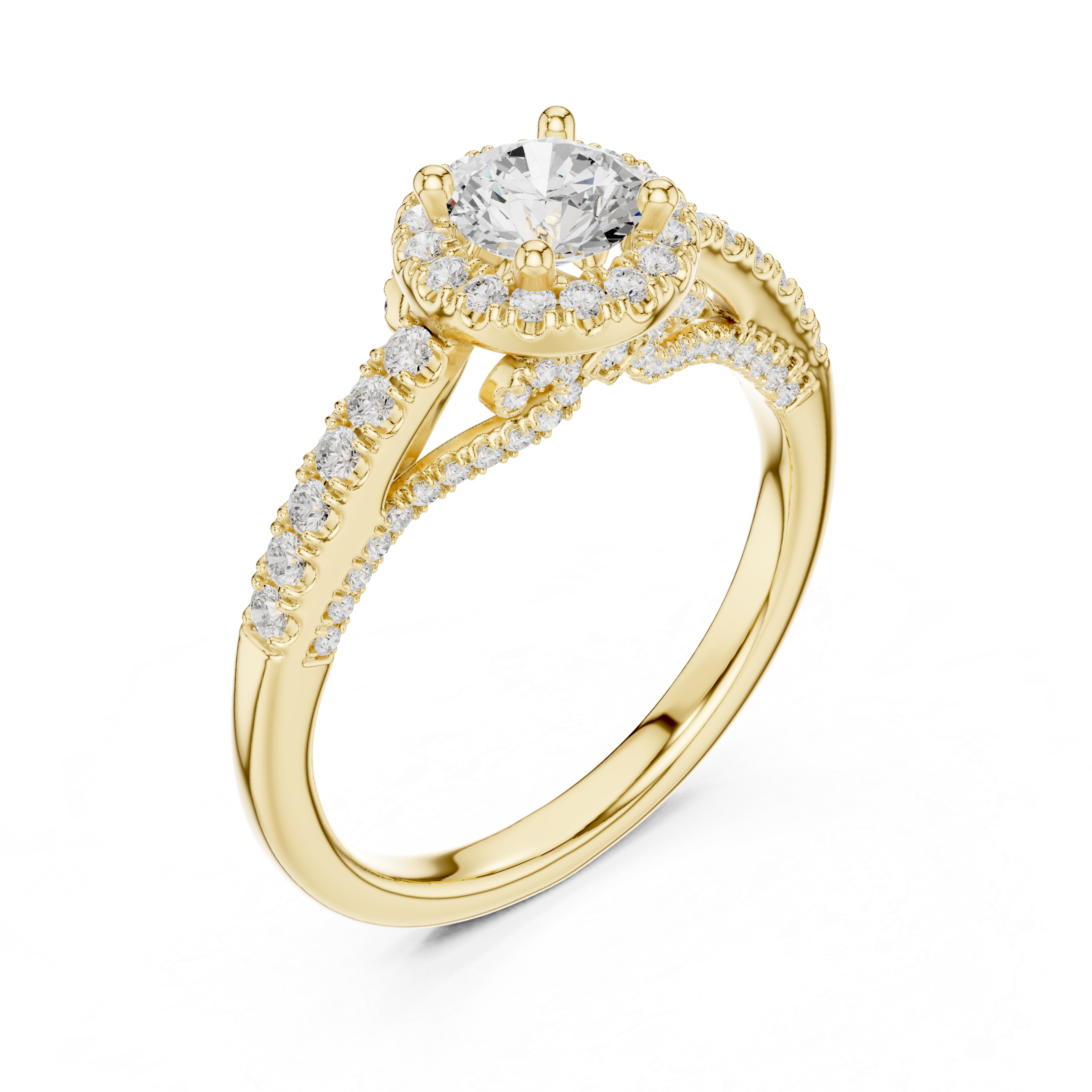 Luxury Round Cut Halo Ring with Pavé Diamonds in White Gold Setting
