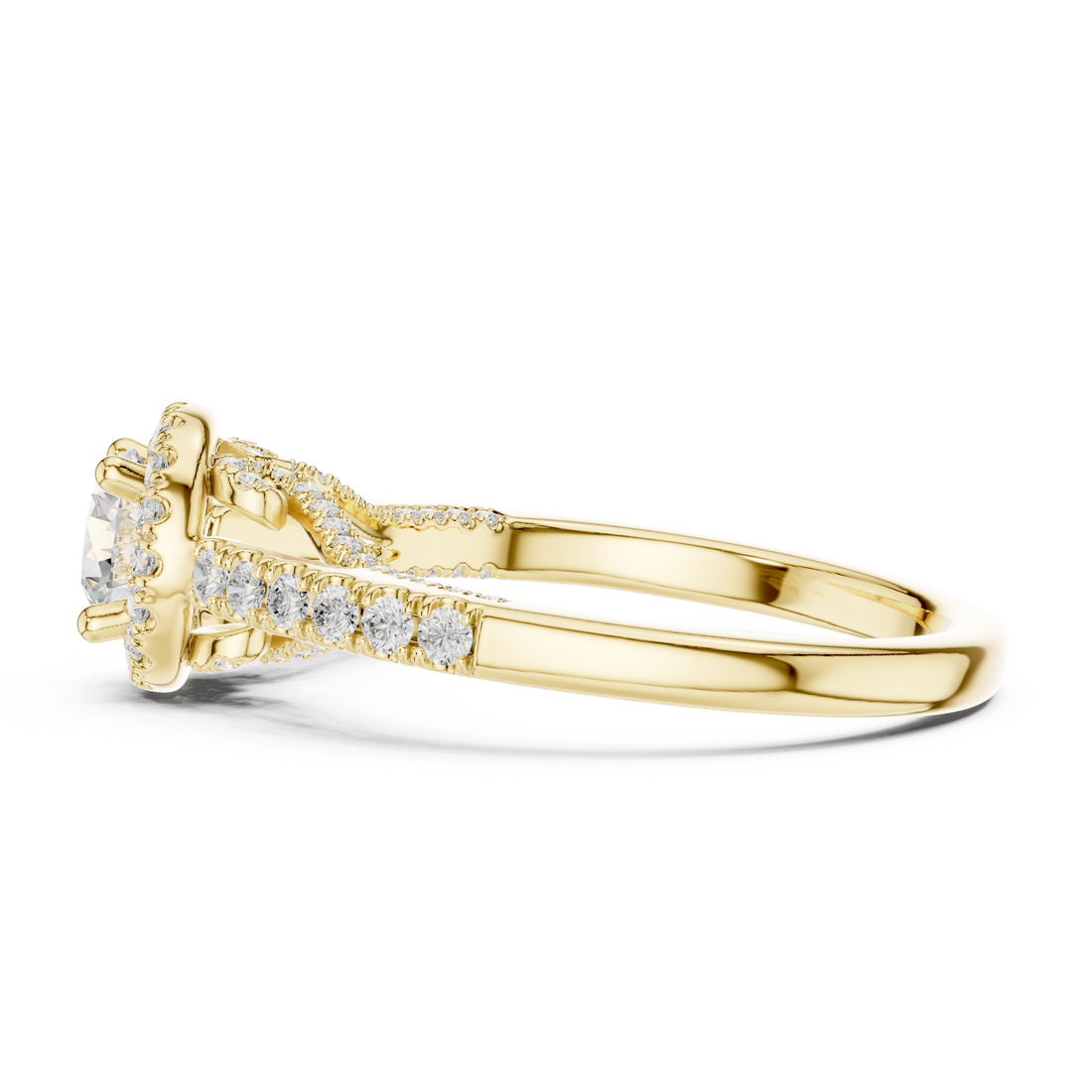 Luxury Round Cut Halo Ring with Pavé Diamonds in White Gold Setting