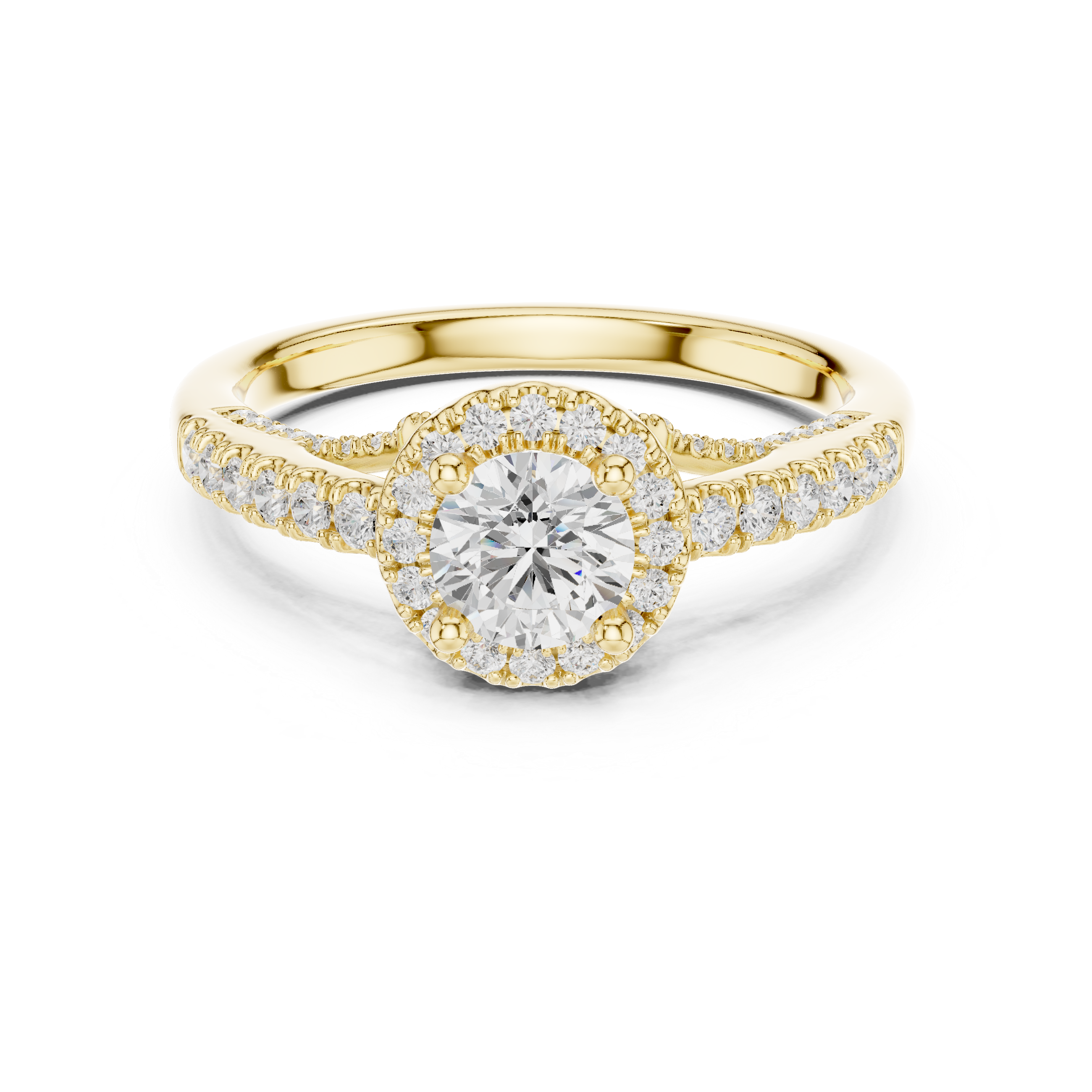 Luxury Round Cut Halo Ring with Pavé Diamonds in White Gold Setting