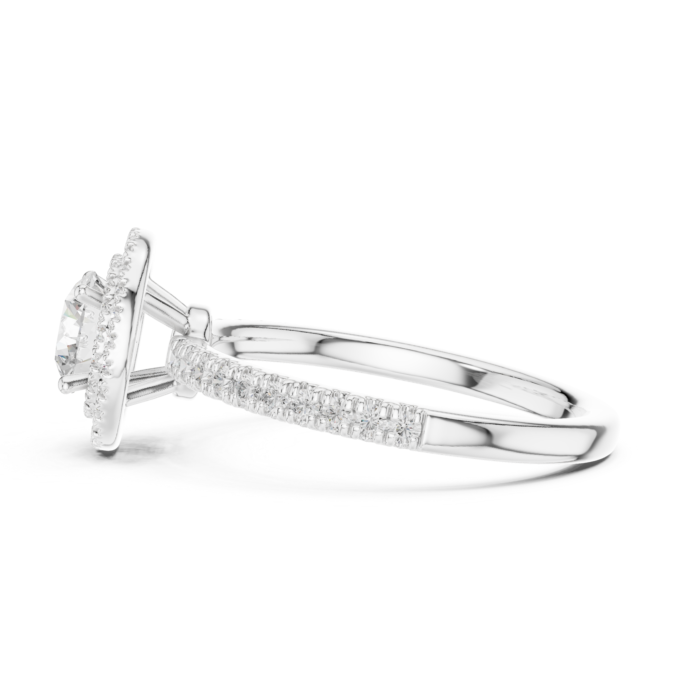 Vintage Style Double Halo Round Diamond Ring with Split Pavé Band