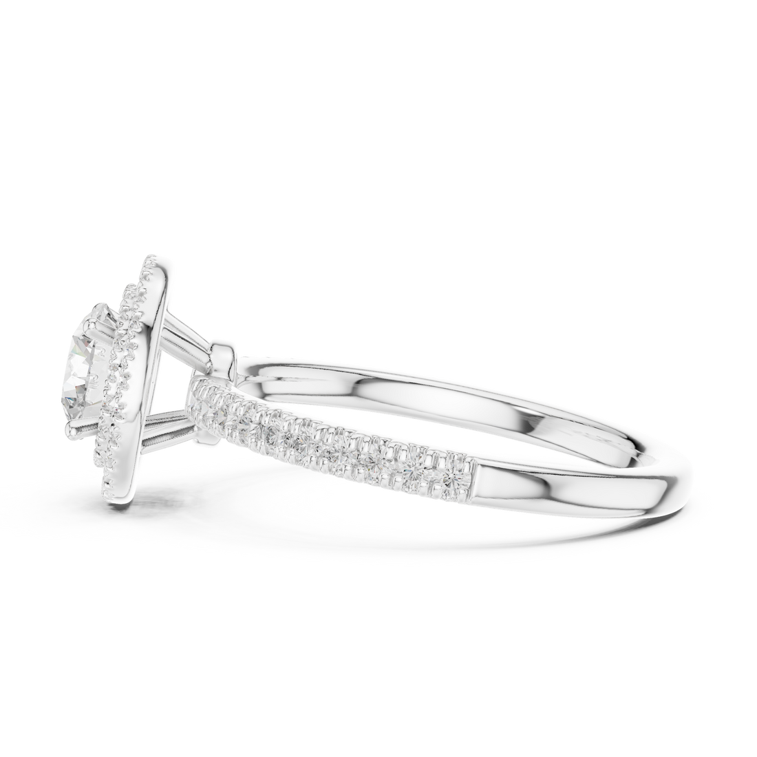 Vintage Style Double Halo Round Diamond Ring with Split Pavé Band