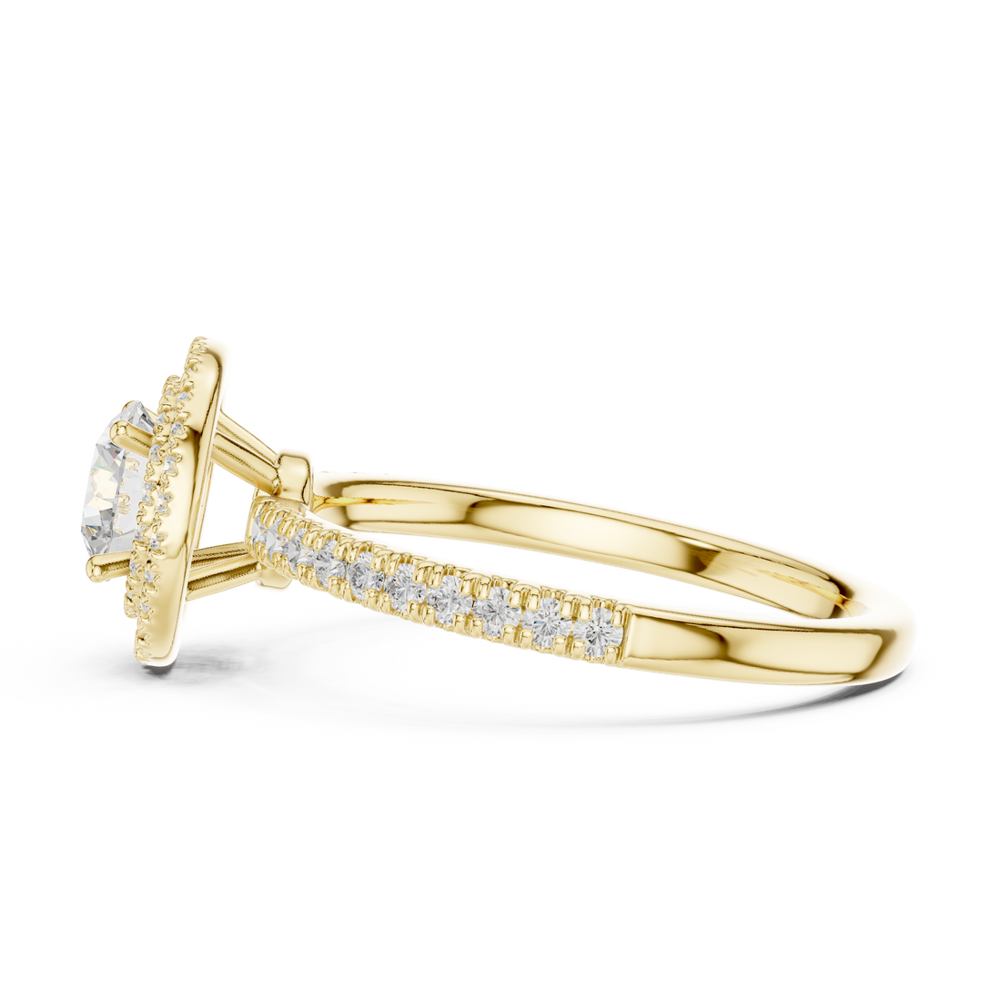 Vintage Style Double Halo Round Diamond Ring with Split Pavé Band