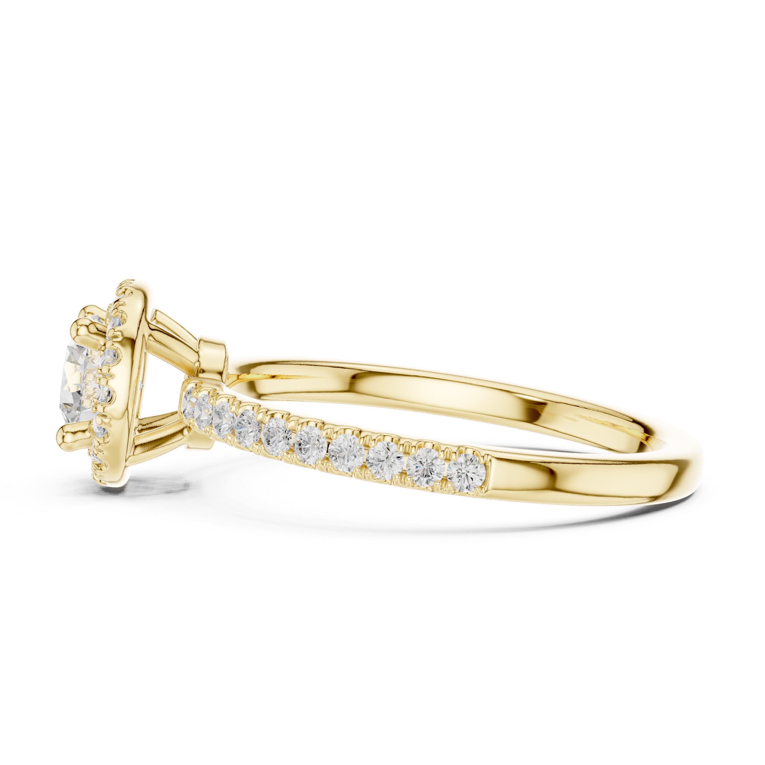Romantic White Gold Round Halo Ring with Accent Diamond Shank