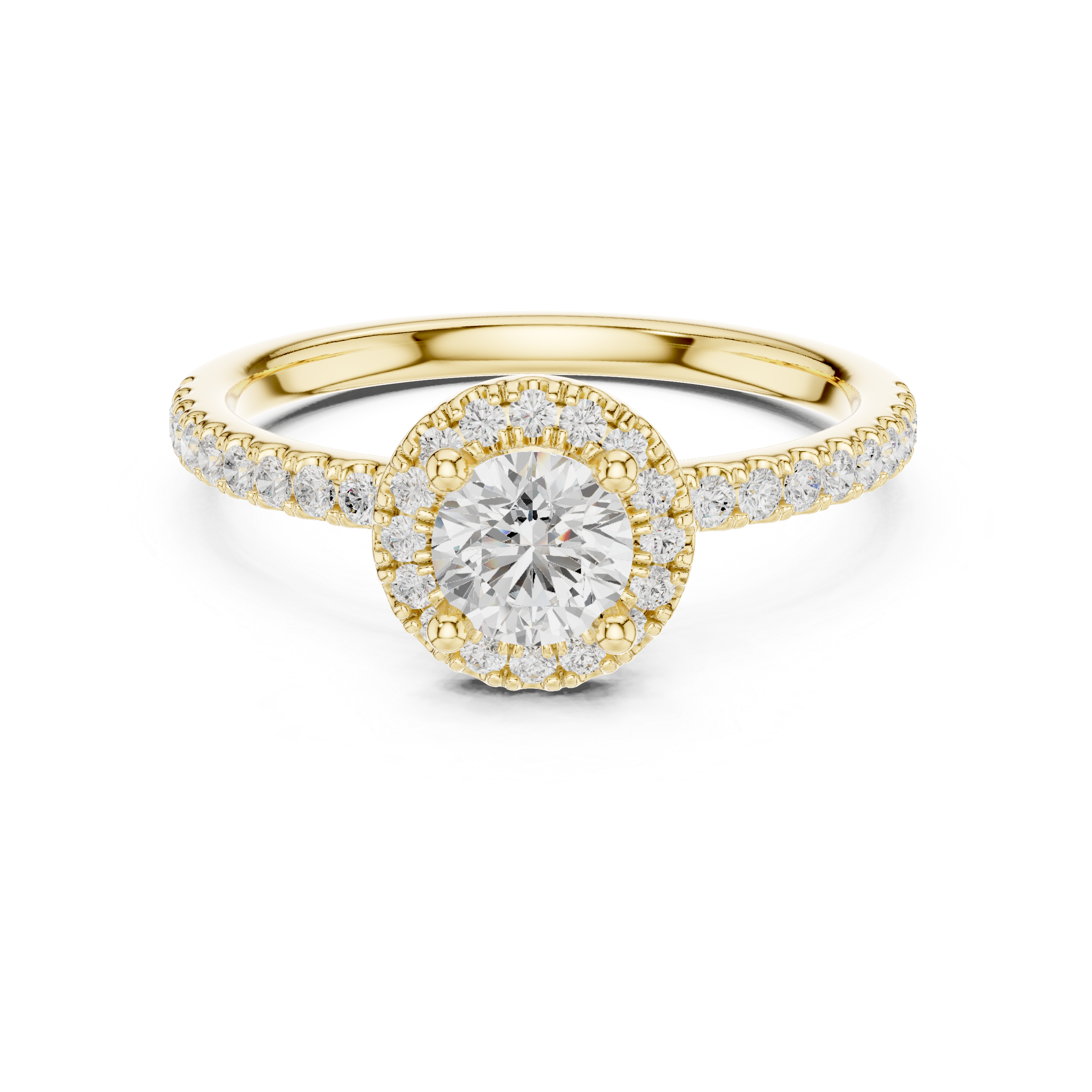 Romantic White Gold Round Halo Ring with Accent Diamond Shank