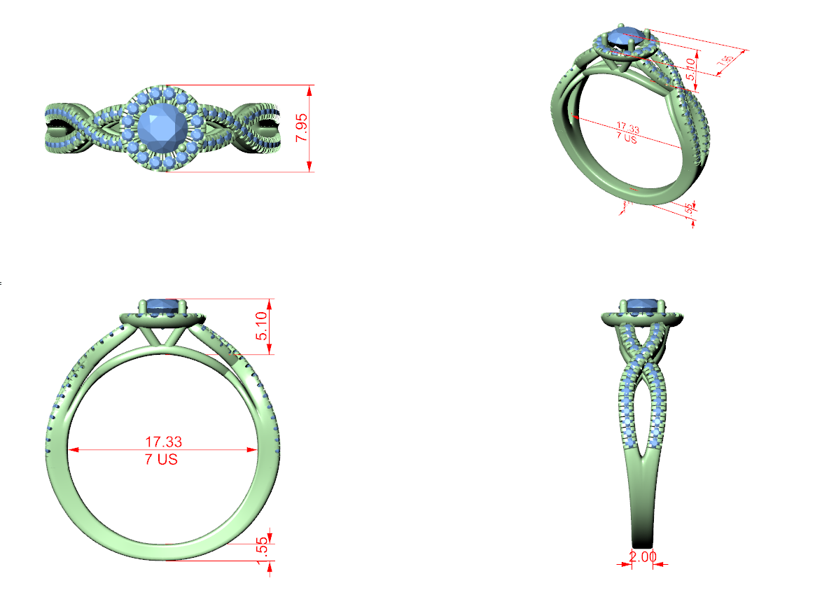 Infinity Twist Diamond Halo Engagement Ring with Round Center Stone