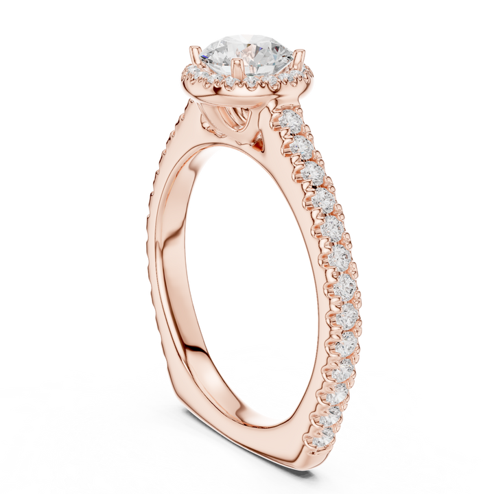 Modern Solitaire Ring with Hidden Halo and Side Pavé Diamonds