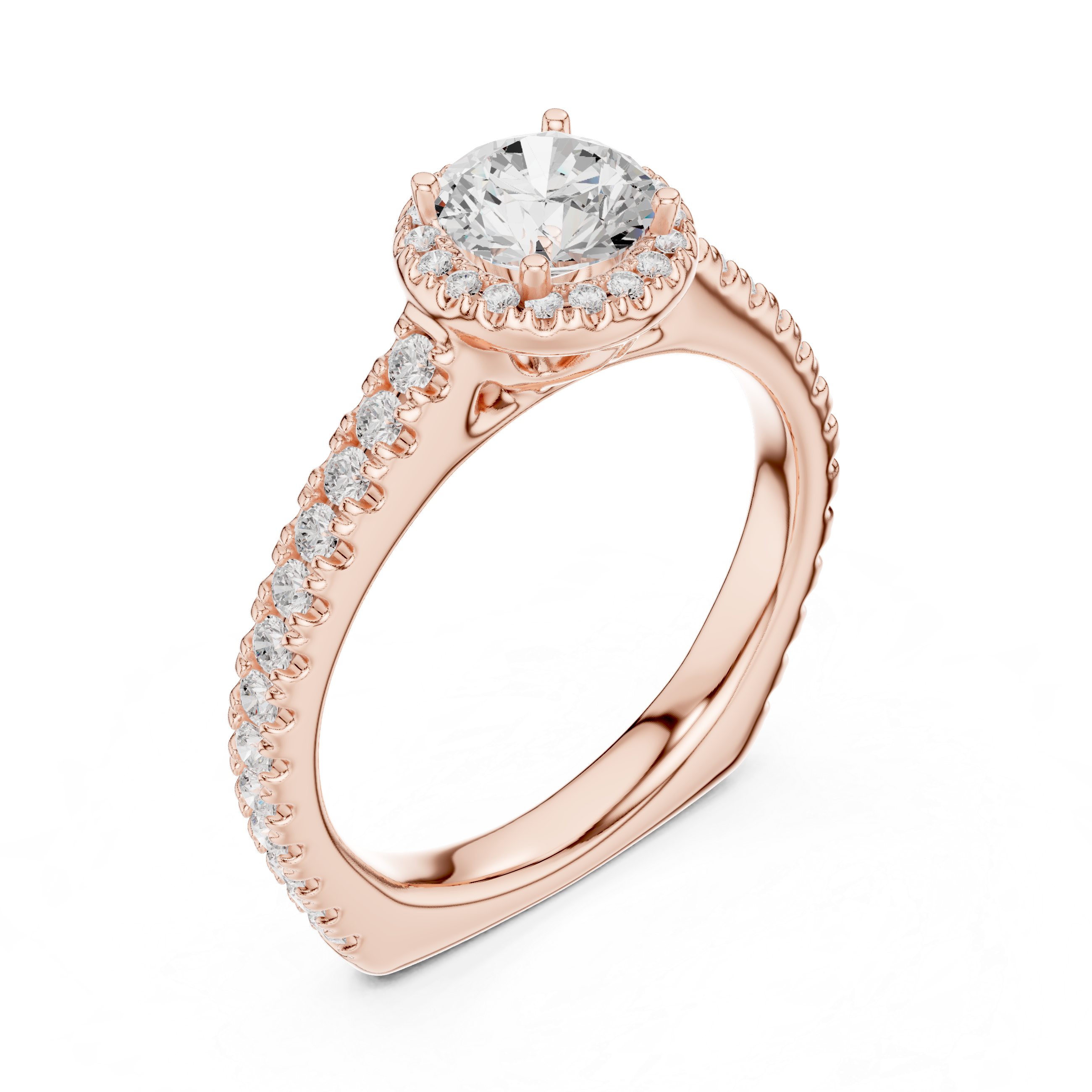 Modern Solitaire Ring with Hidden Halo and Side Pavé Diamonds