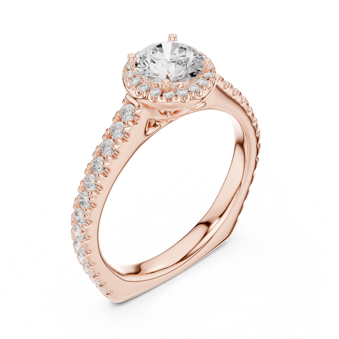 Modern Solitaire Ring with Hidden Halo and Side Pavé Diamonds