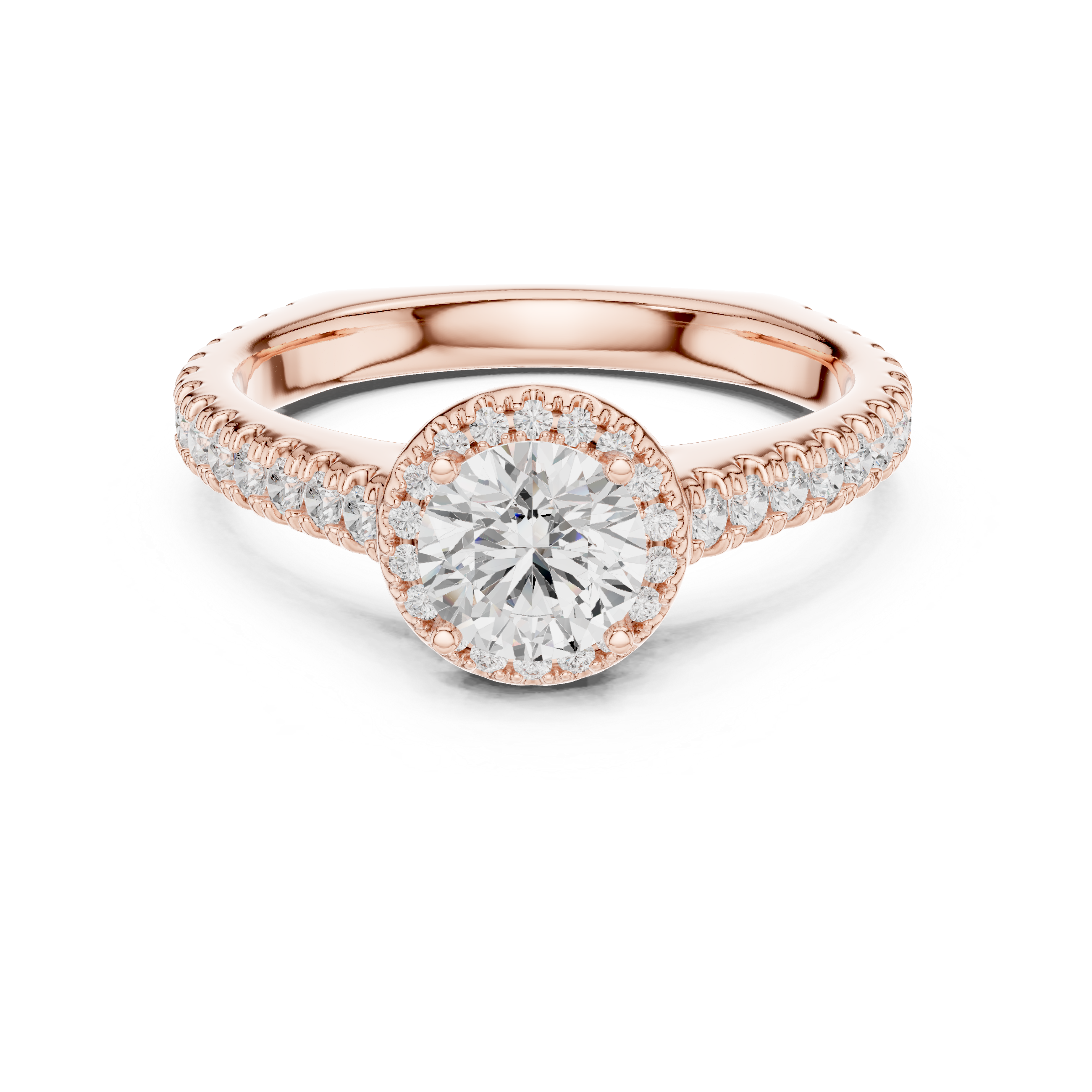 Modern Solitaire Ring with Hidden Halo and Side Pavé Diamonds