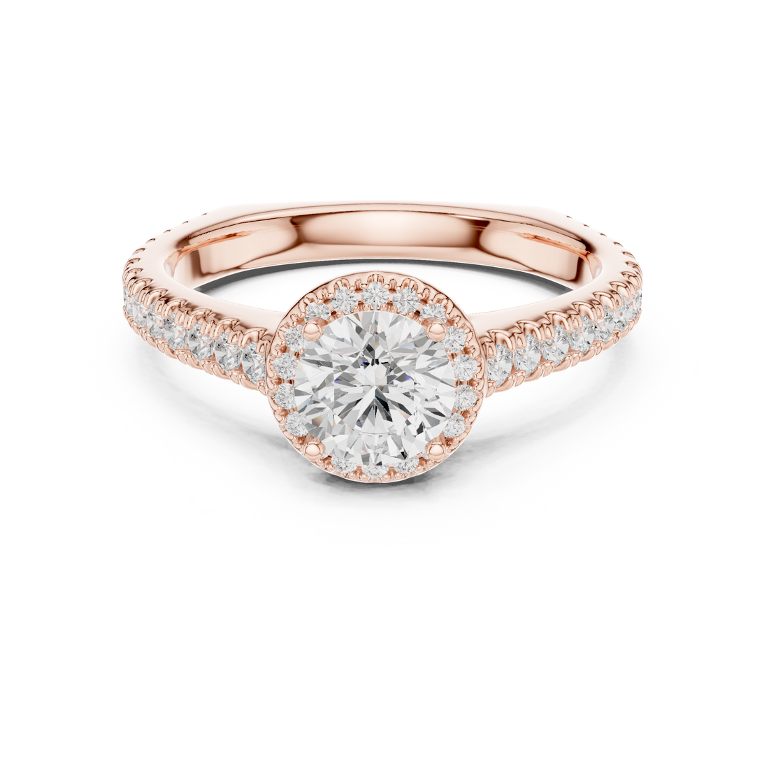 Modern Solitaire Ring with Hidden Halo and Side Pavé Diamonds