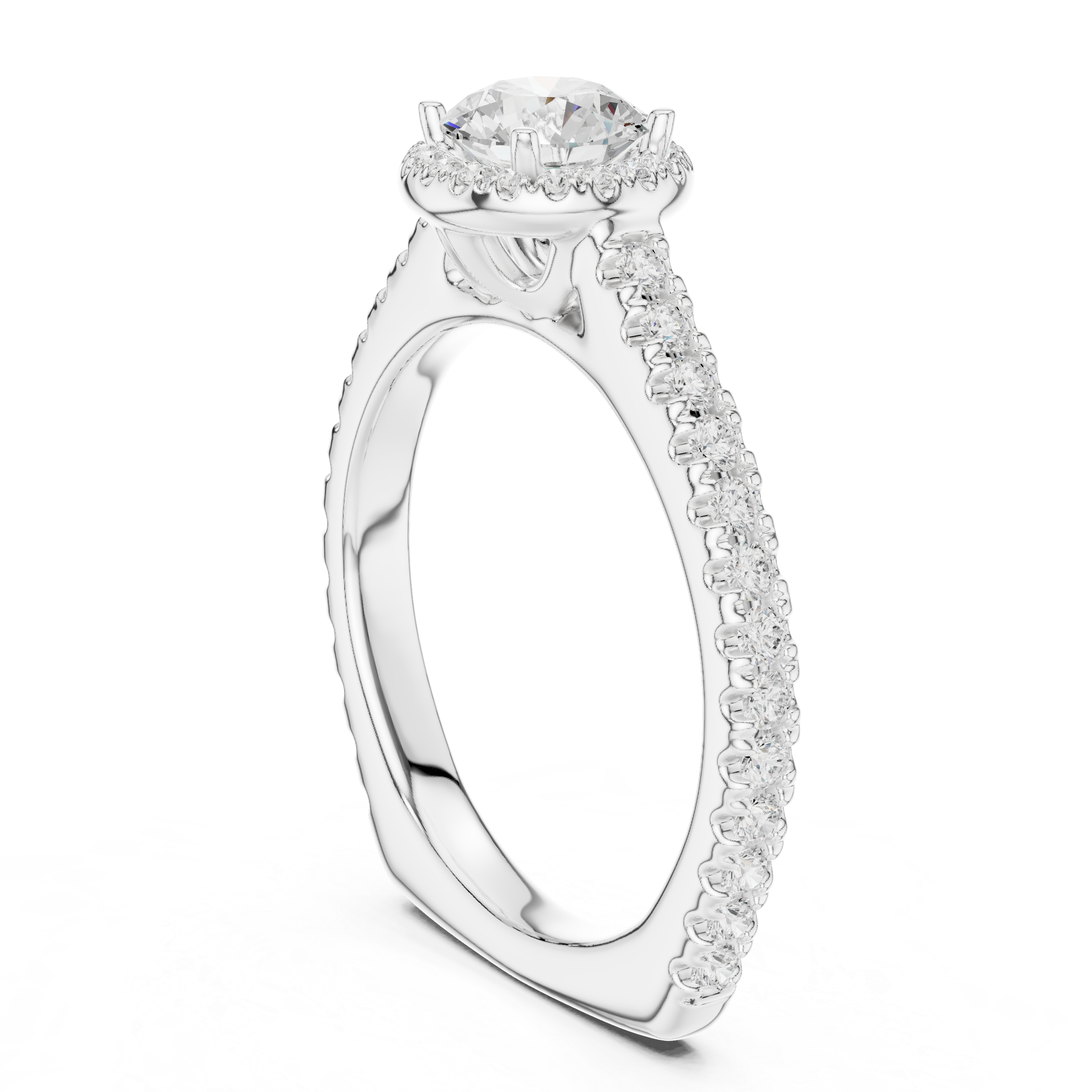 Modern Solitaire Ring with Hidden Halo and Side Pavé Diamonds