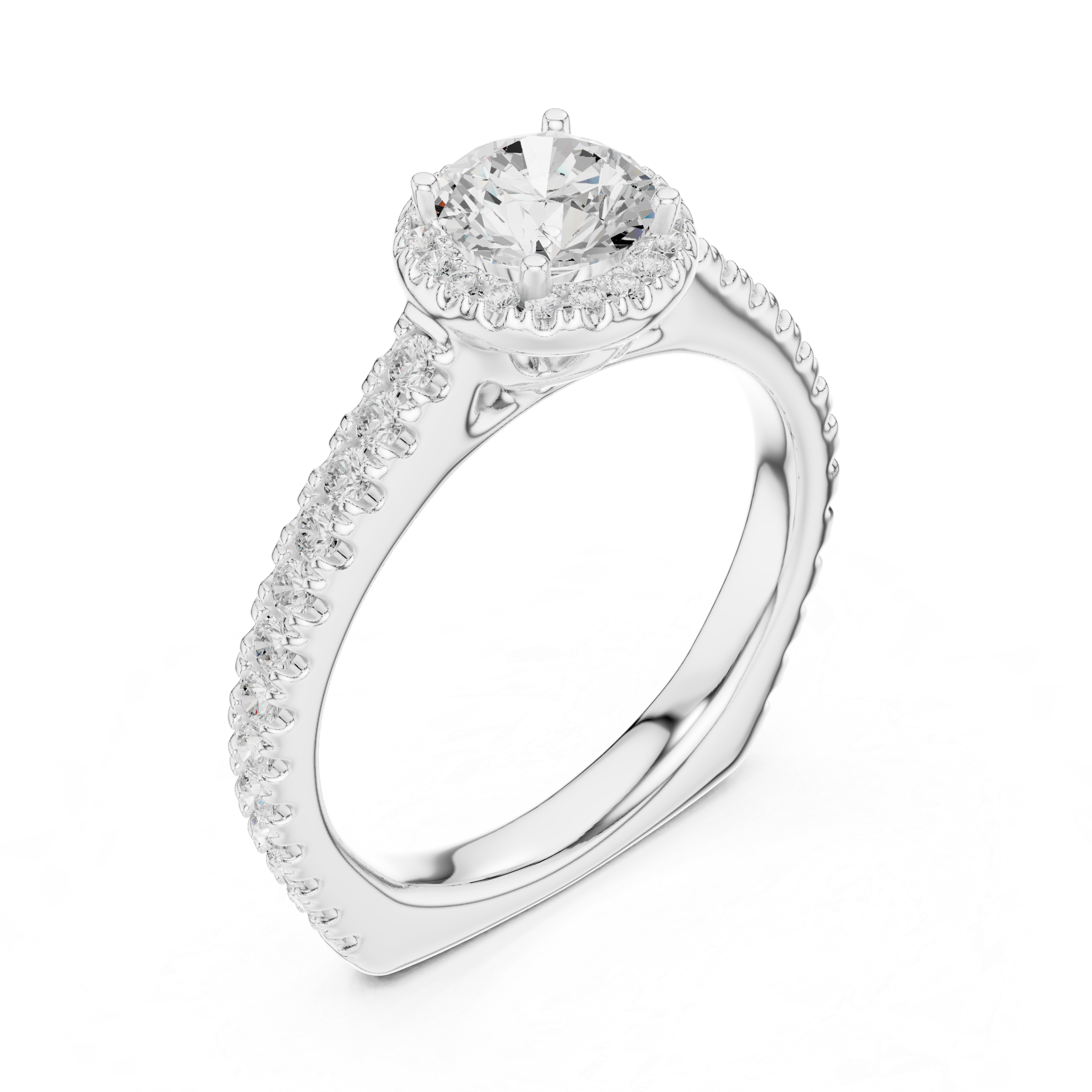 Modern Solitaire Ring with Hidden Halo and Side Pavé Diamonds