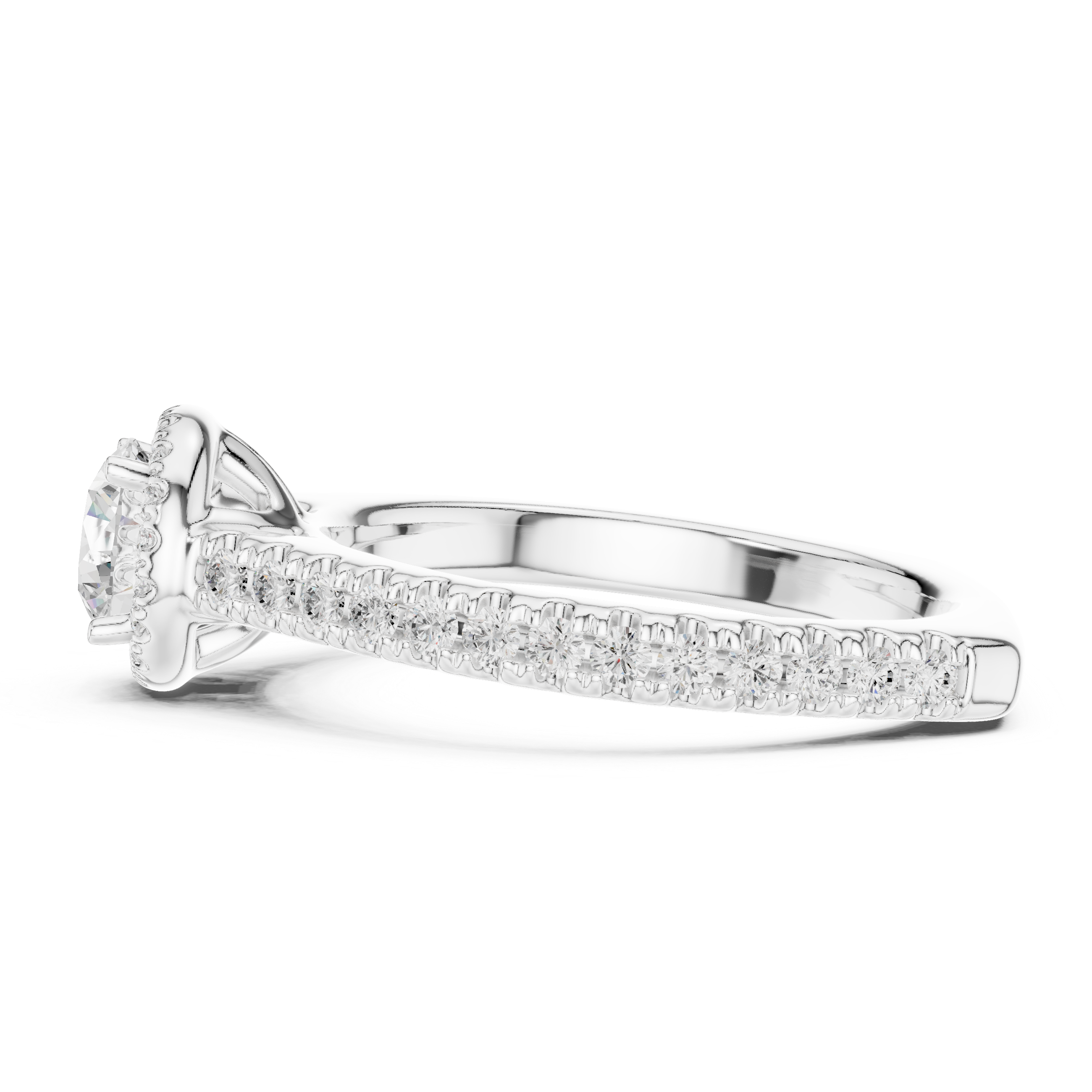 Modern Solitaire Ring with Hidden Halo and Side Pavé Diamonds