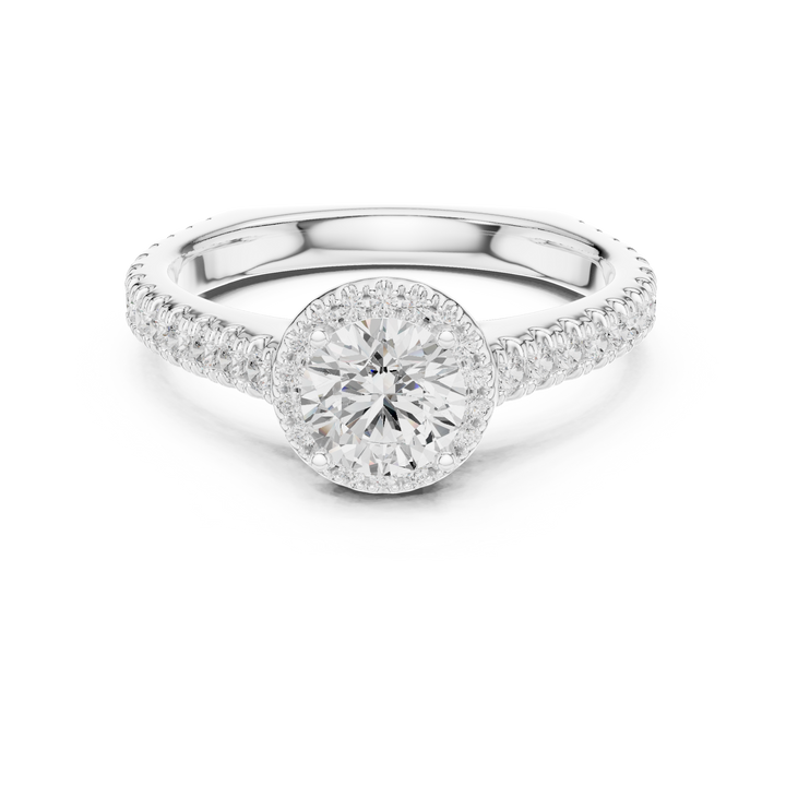 Modern Solitaire Ring with Hidden Halo and Side Pavé Diamonds