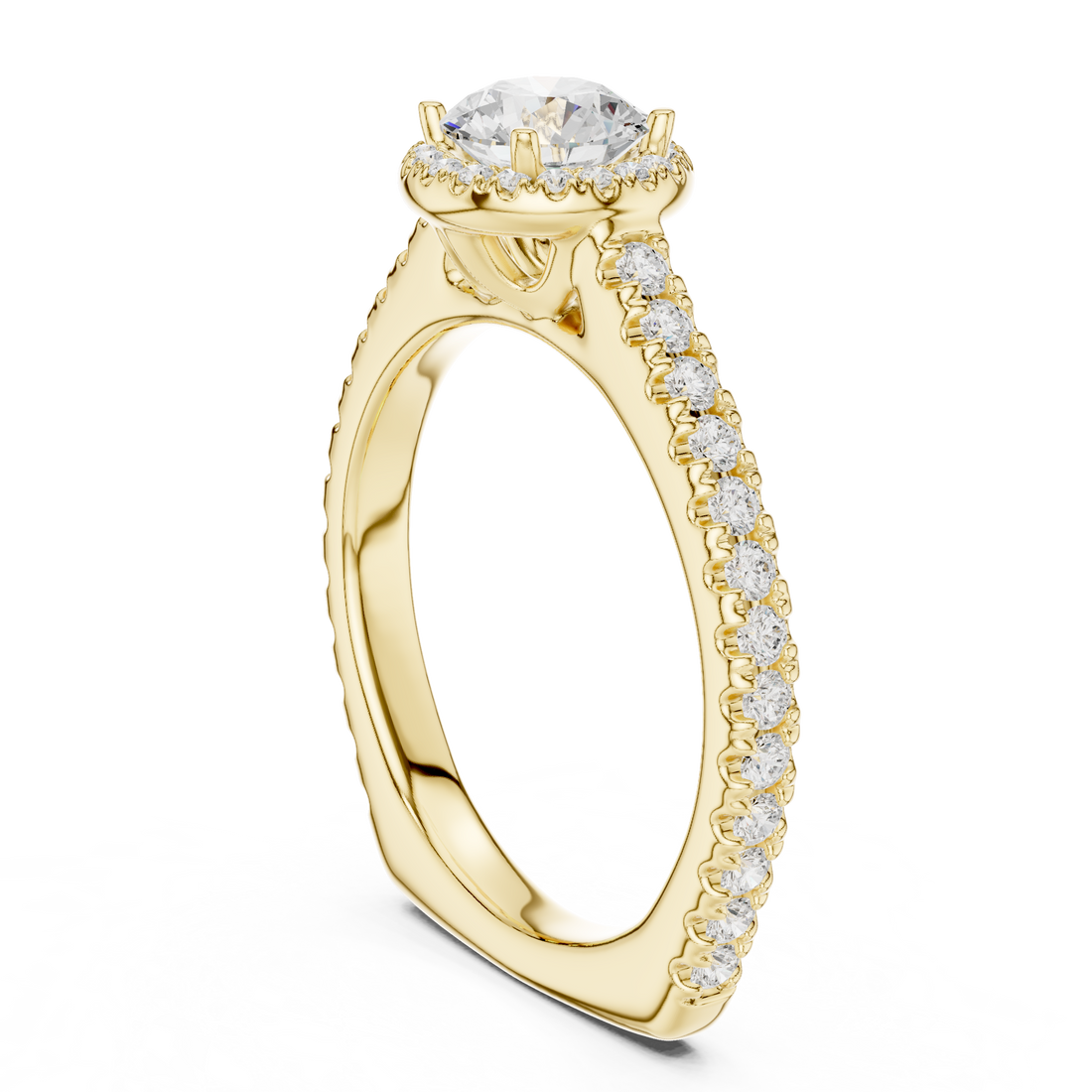 Modern Solitaire Ring with Hidden Halo and Side Pavé Diamonds