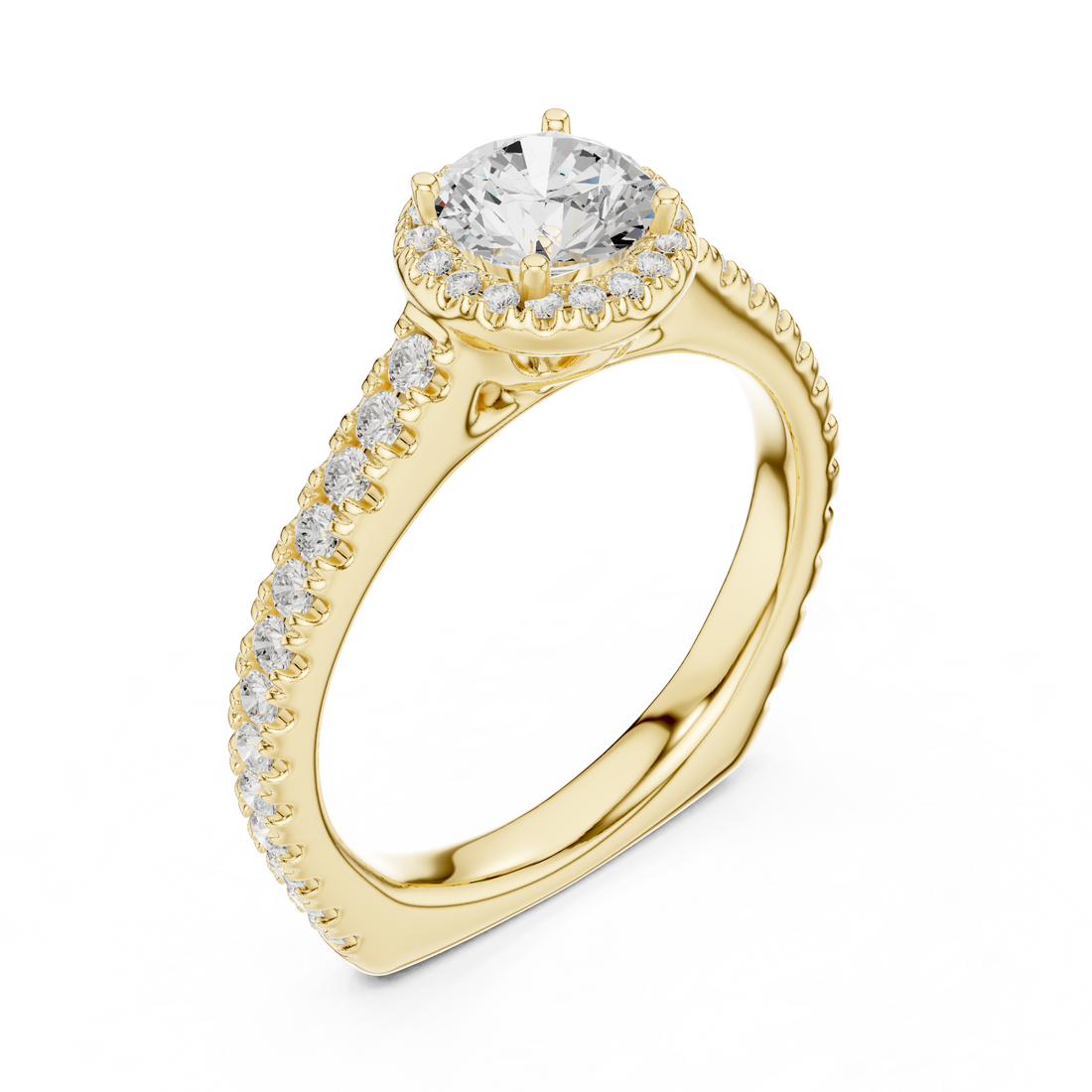 Modern Solitaire Ring with Hidden Halo and Side Pavé Diamonds