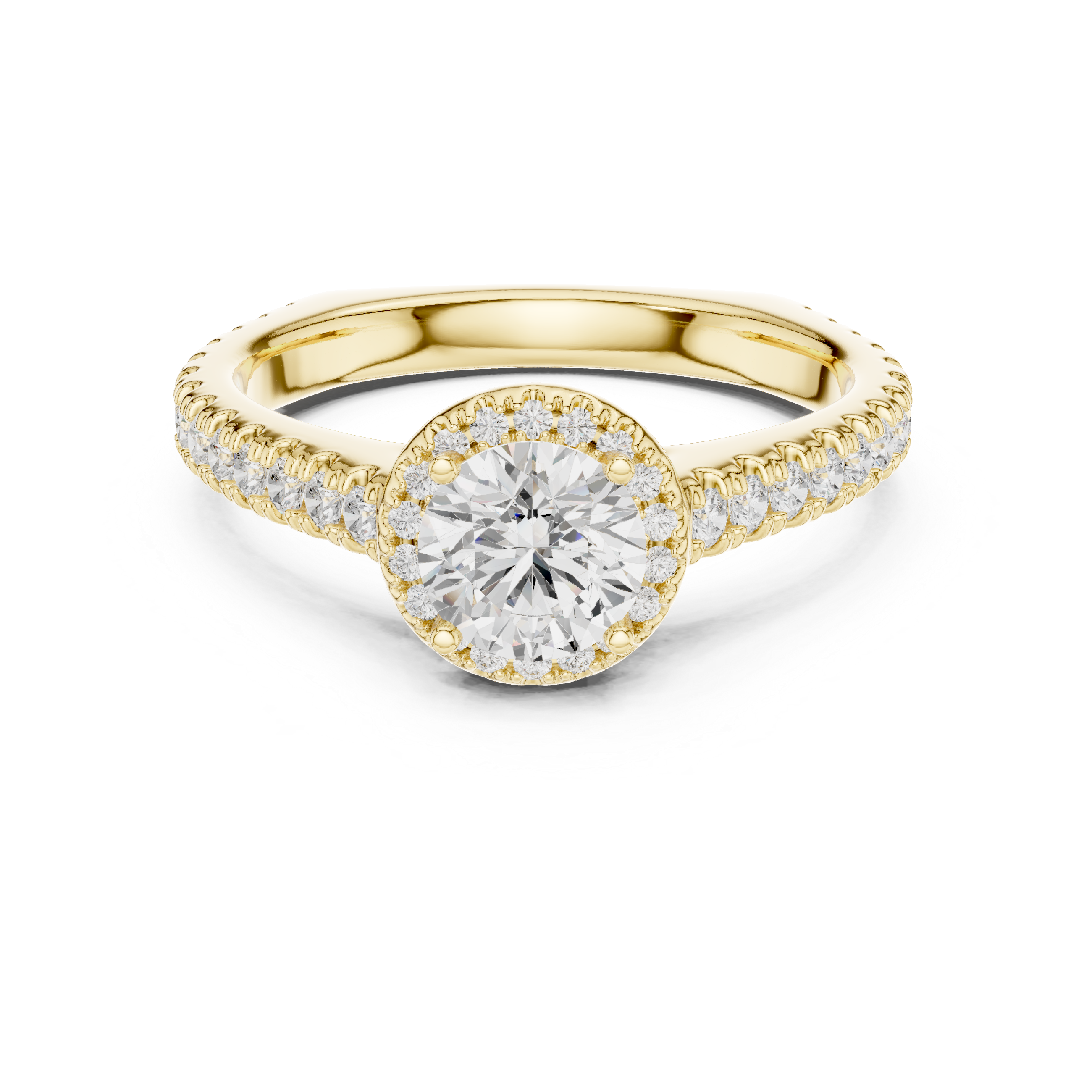 Modern Solitaire Ring with Hidden Halo and Side Pavé Diamonds
