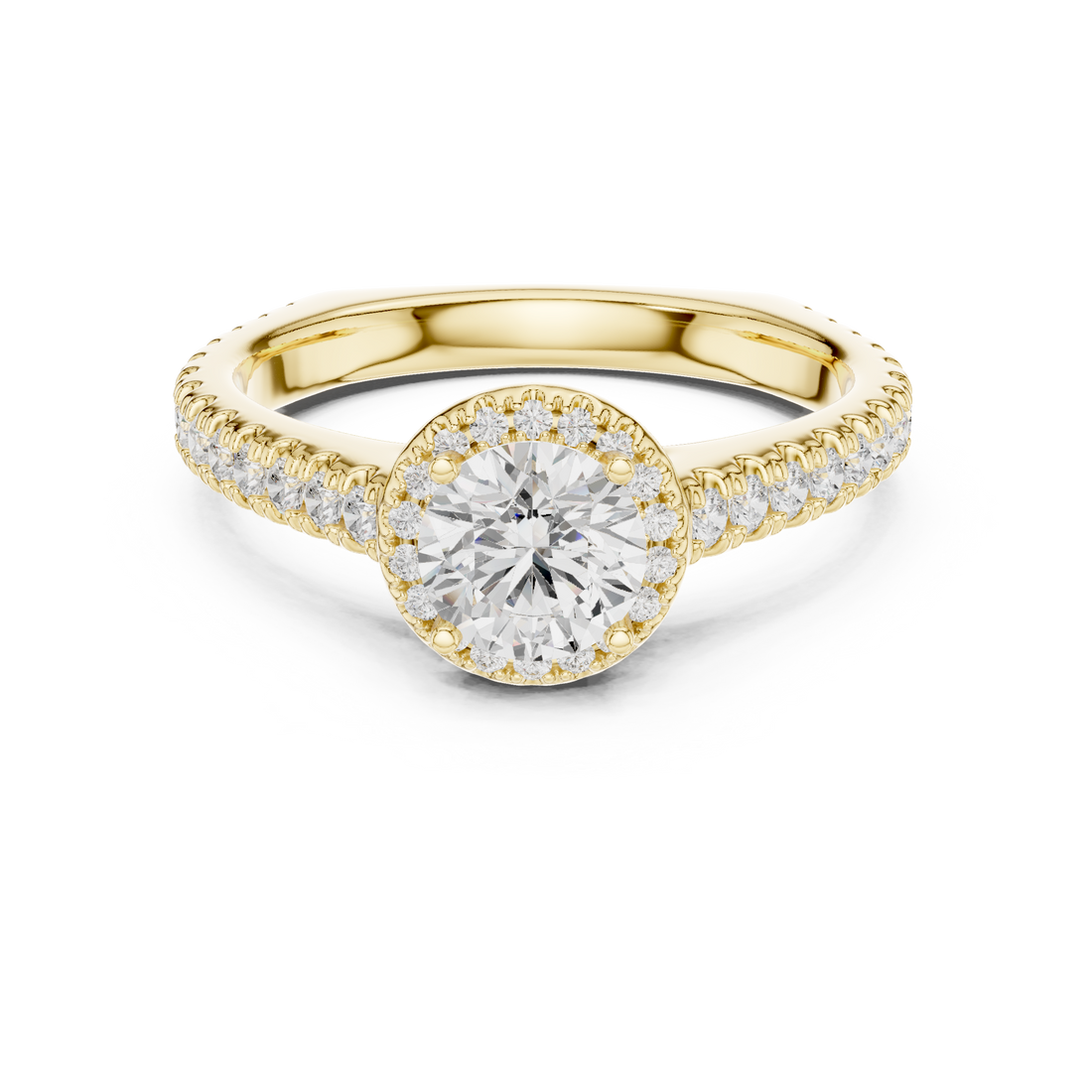 Modern Solitaire Ring with Hidden Halo and Side Pavé Diamonds