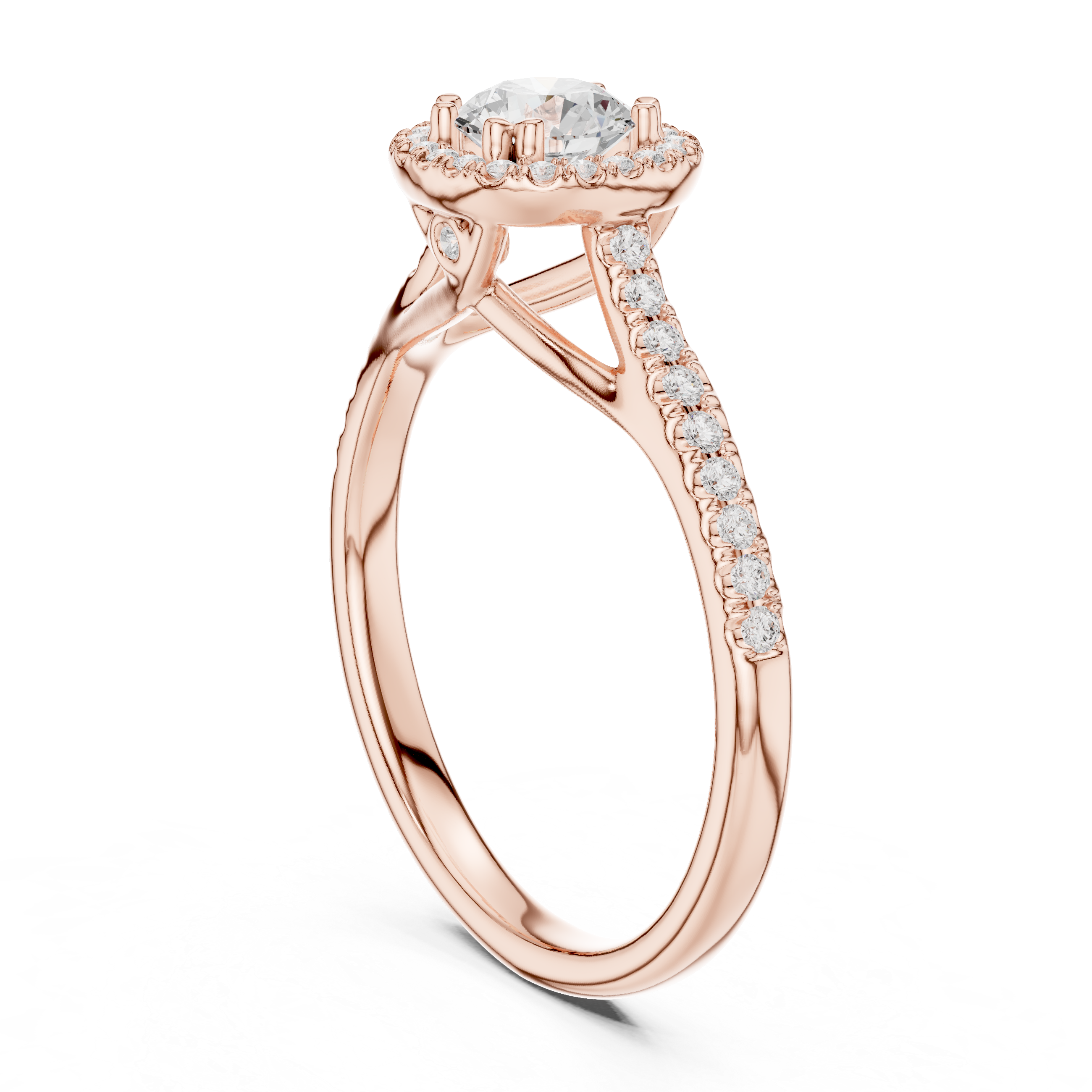 Minimalist Round Diamond Ring with Hidden Halo and Pavé Shank